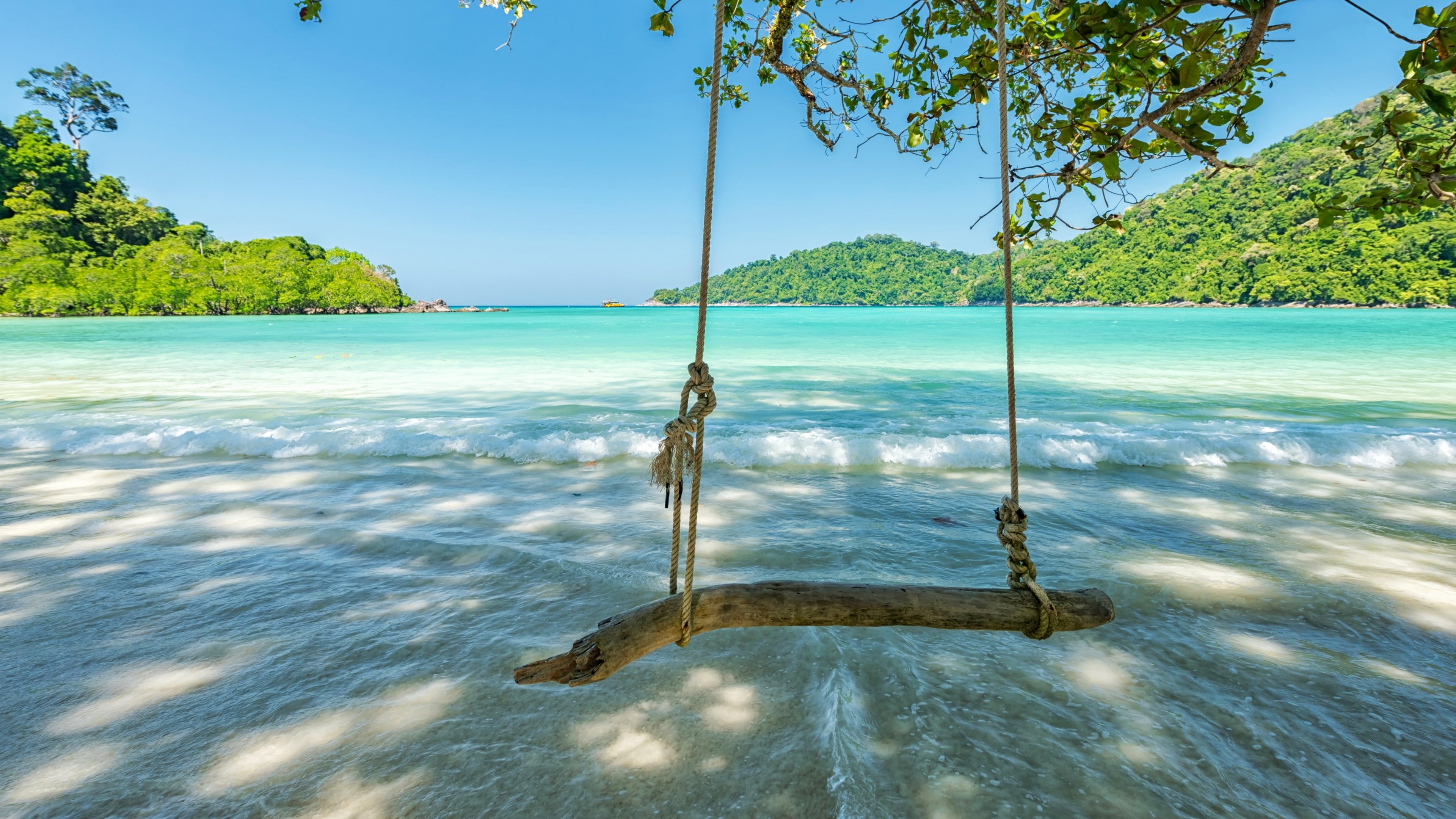 swing sea beachfront coast summertime ocean vacation 2k 4k