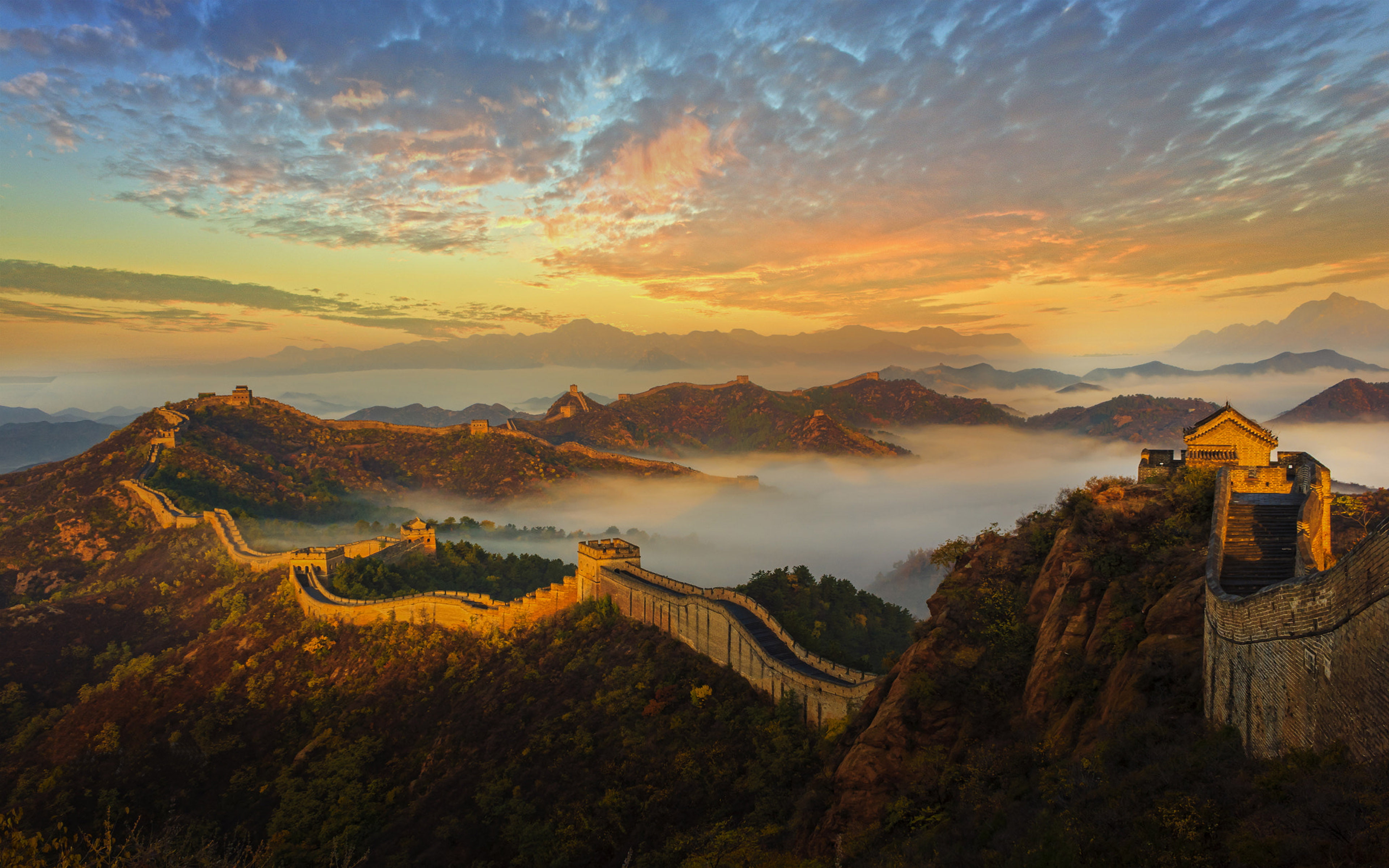 The Golden Mountain Great Wall In Jinshanling China Landscape Sunrise Ultra Hd Wallpapers For Desktop Mobile Phones And Laptop 2k 4k
