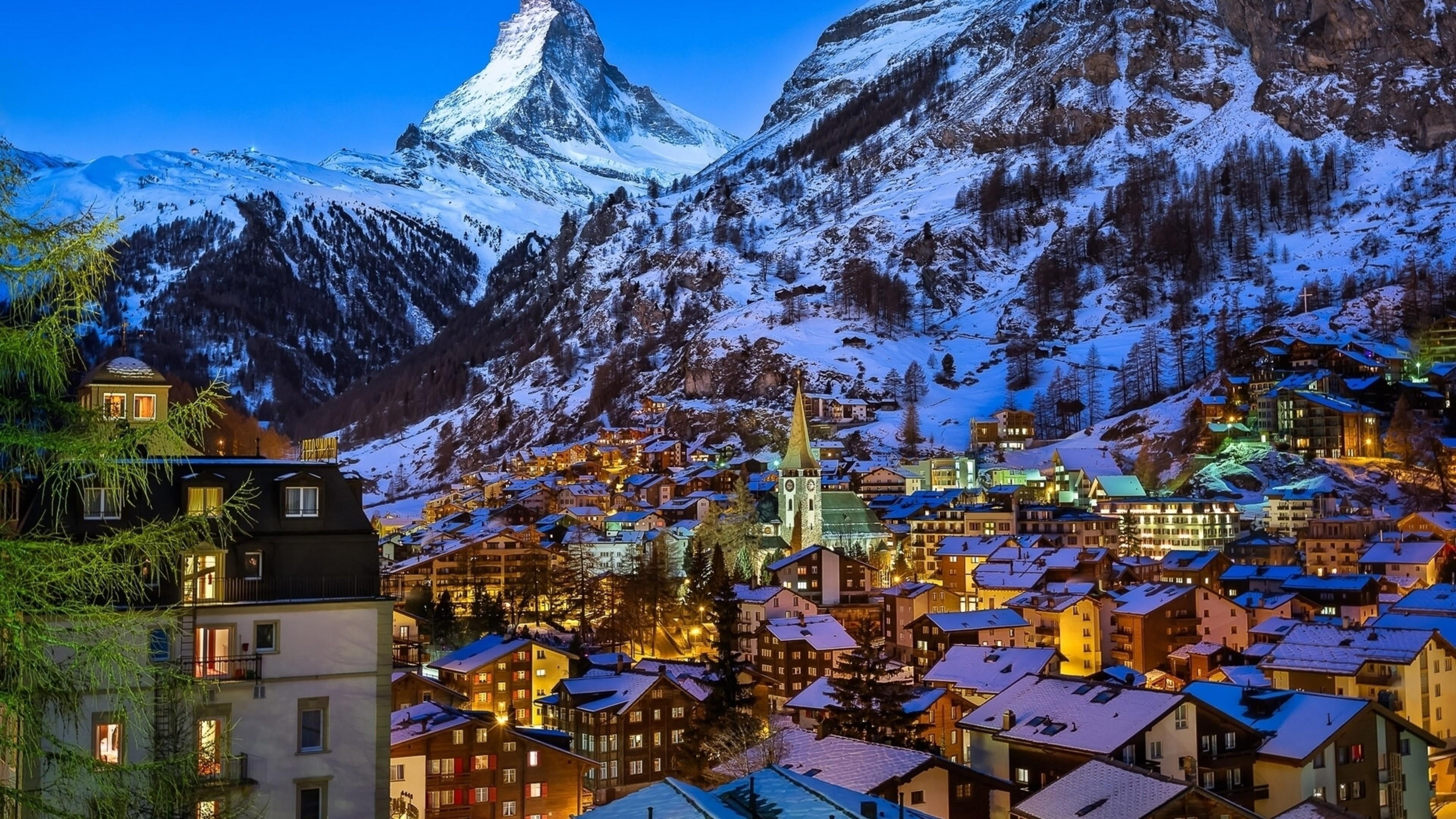 town pennine alps mount scenery sky matterhorn city tourist attraction 2k 4k