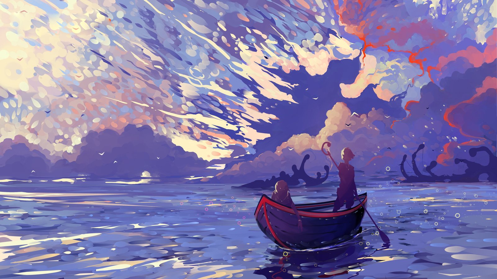 two person in boat painting digital art artwork sky illustration 2k 4k 5k