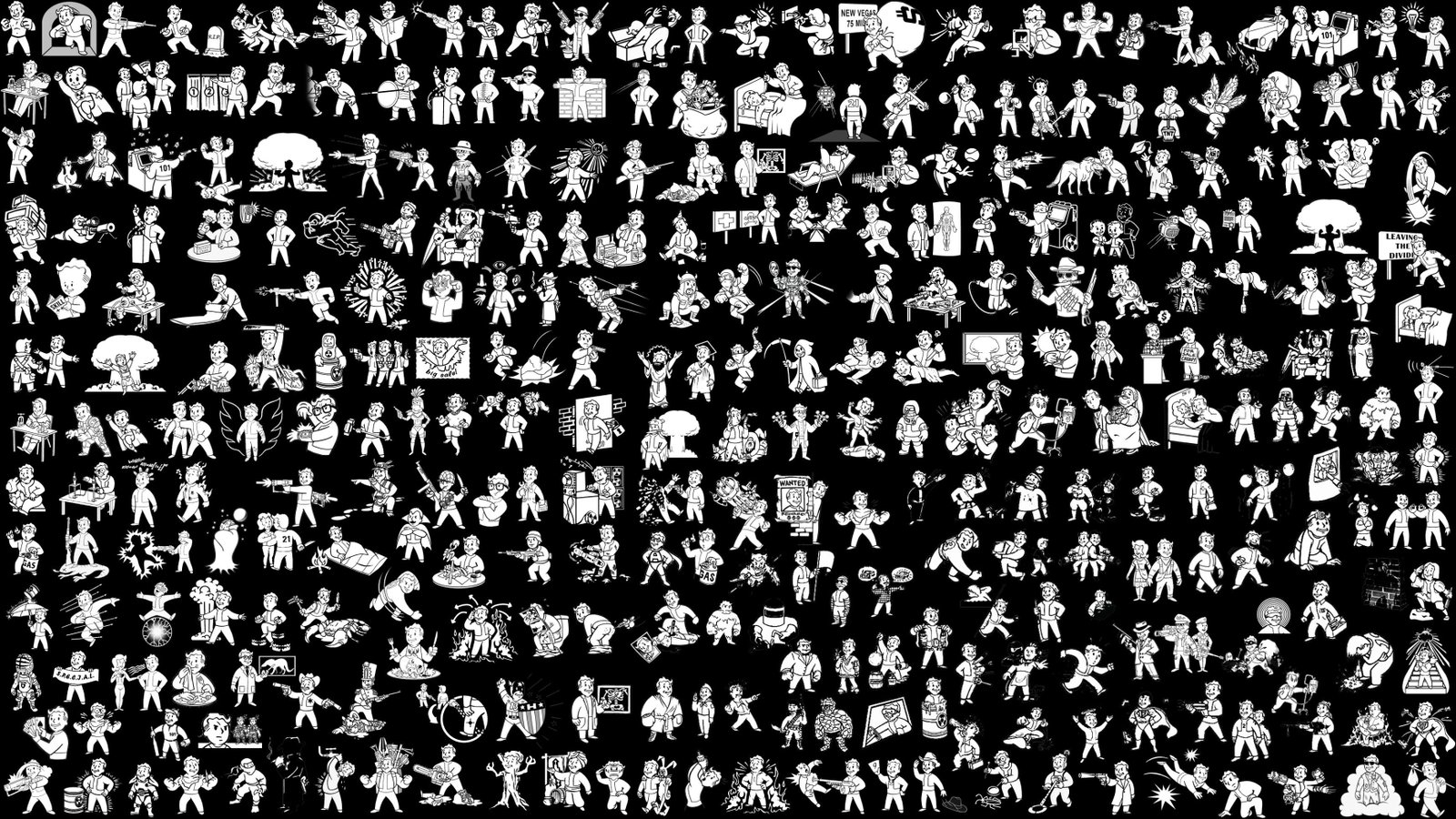 white and black abstract illustration Fallout Vault Boy video games 2k