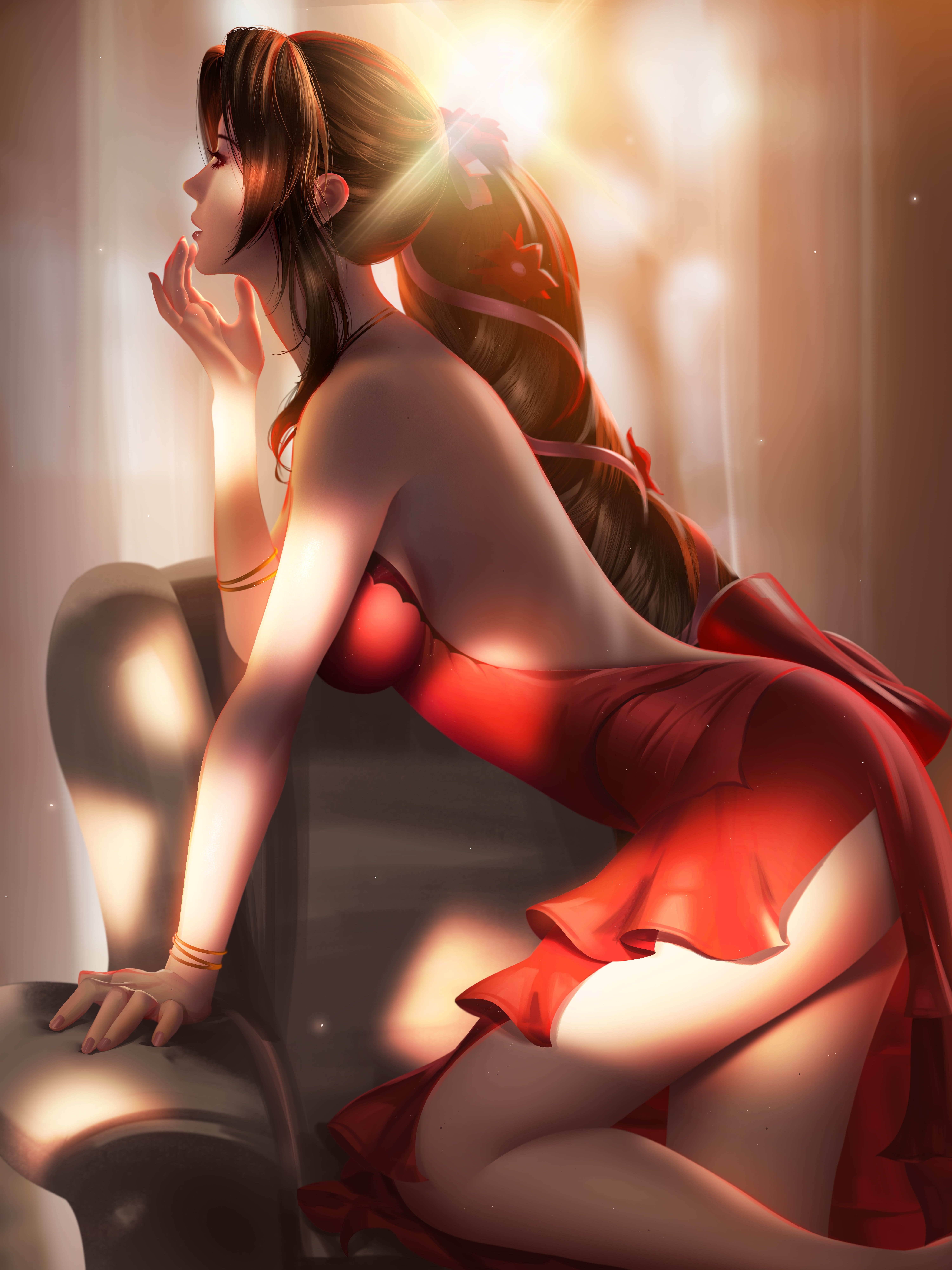 Aerith Gainsborough Liang Xing fan art digital 2k 4k 5k
