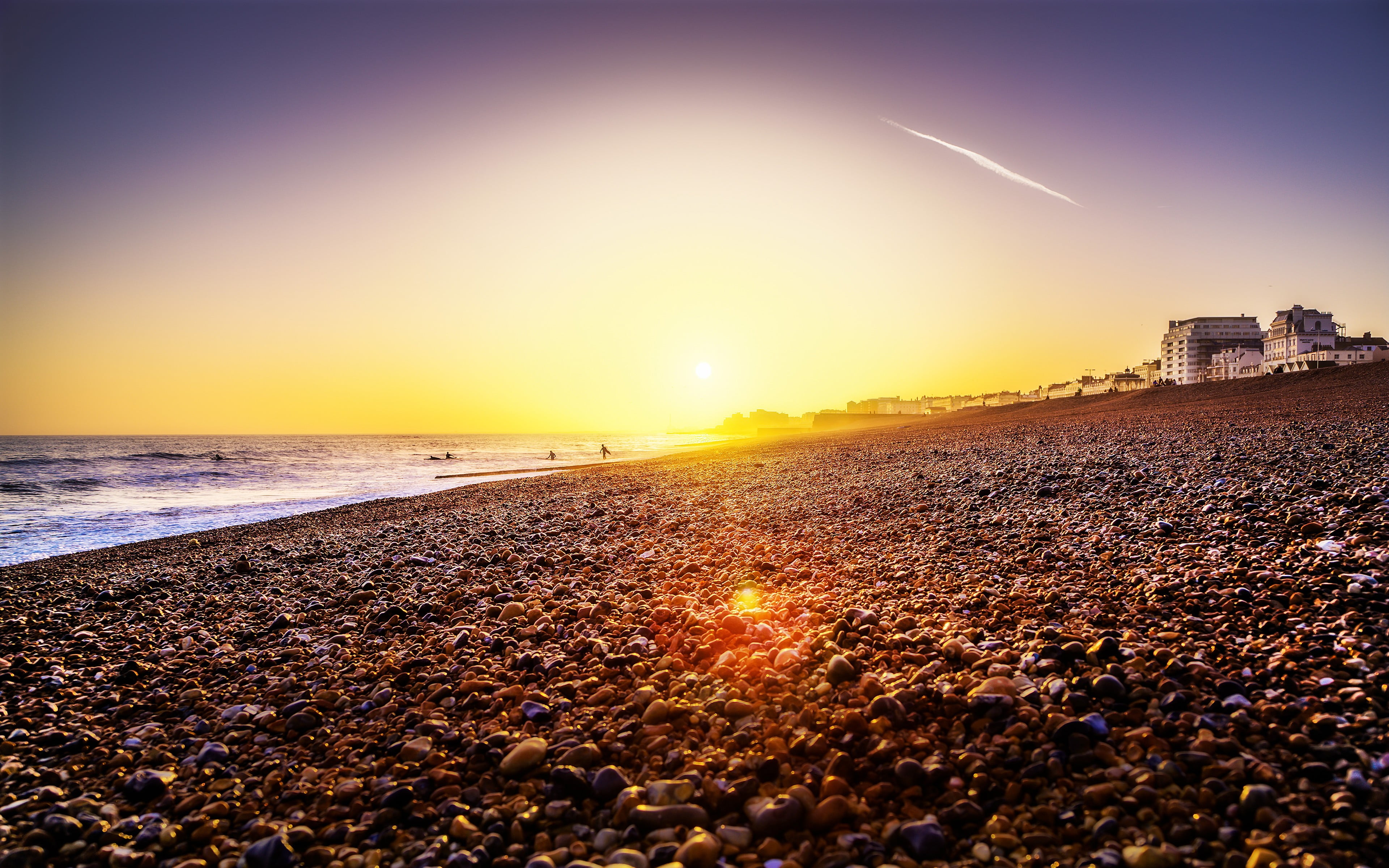 black and brown wooden table sky beach sunset brighton 2k 4k