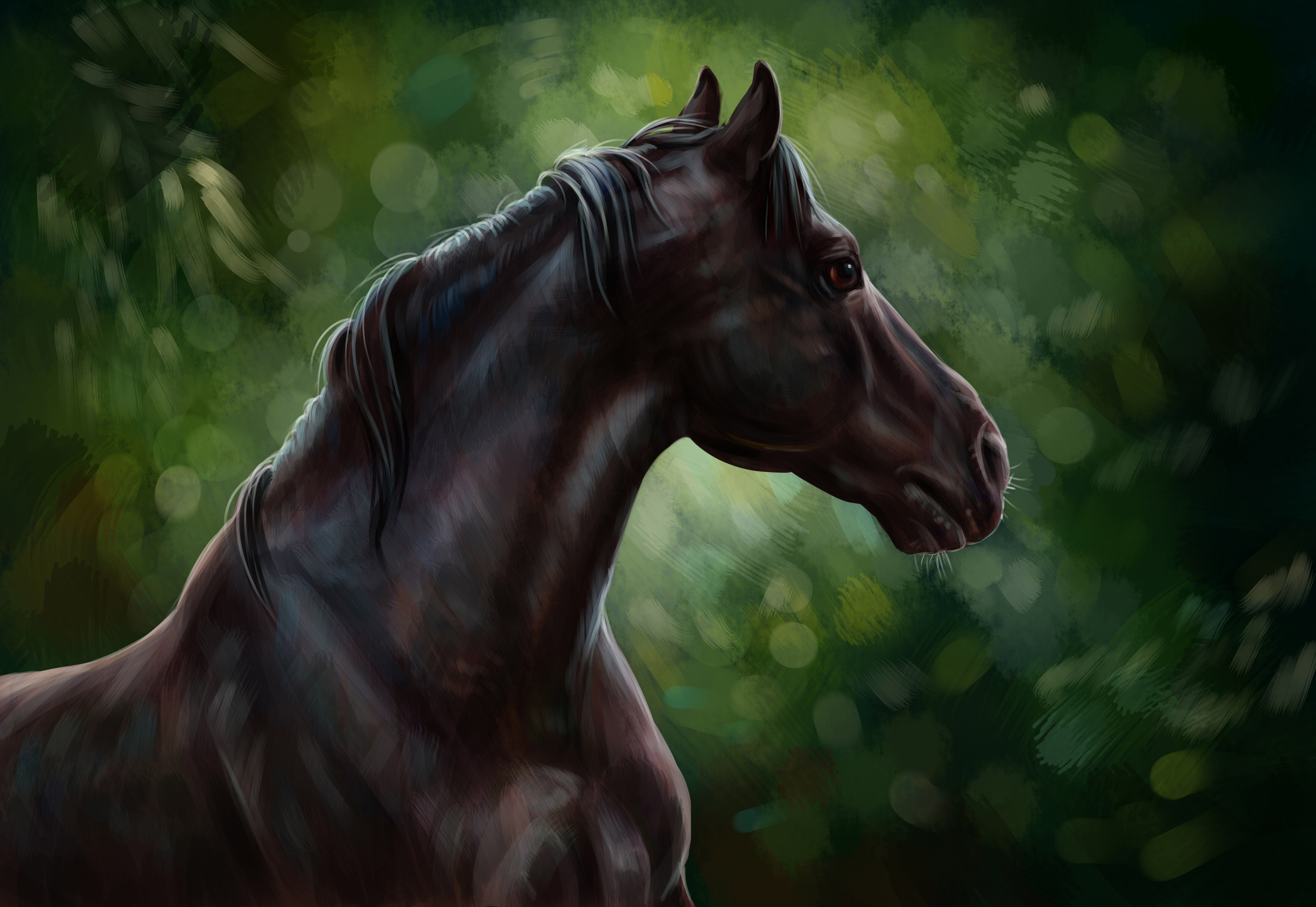 brown and black horse wallpaper oil art watercolor pencil 2k 4k 5k