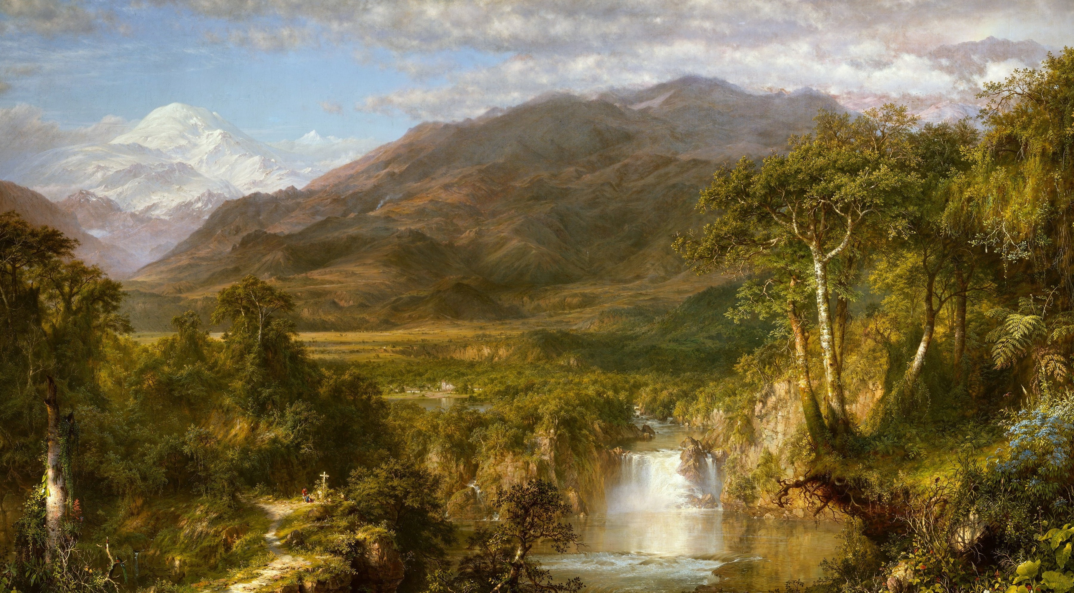 landscape mountains nature river waterfall picture Frederic Edwin Church 2k 4k