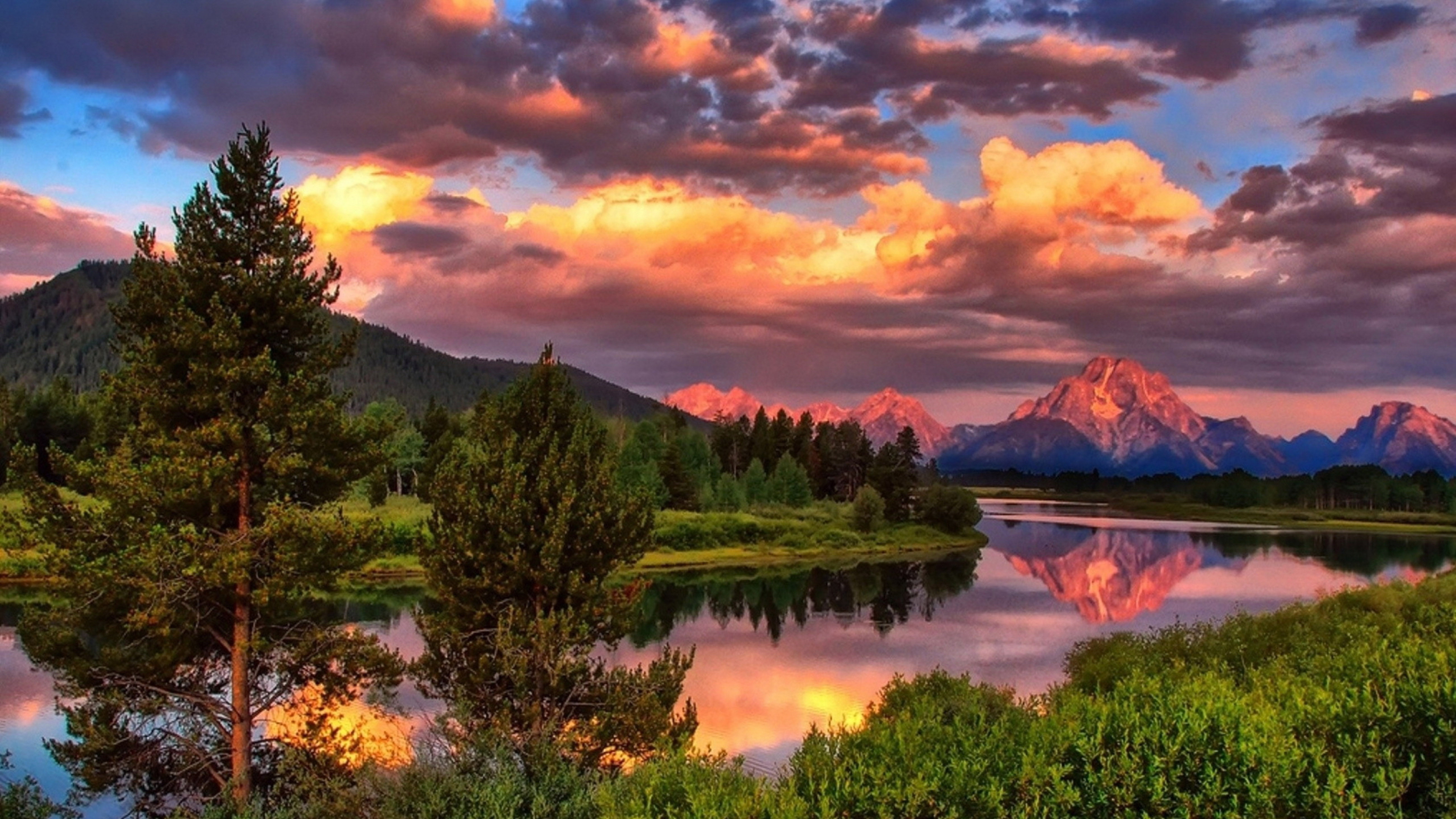 National Park Grand Teton United States Mount Moran Sunset Landscape Nature HD Wallpapers for Desktop Mobile Phones and laptop 2k 4k 5k