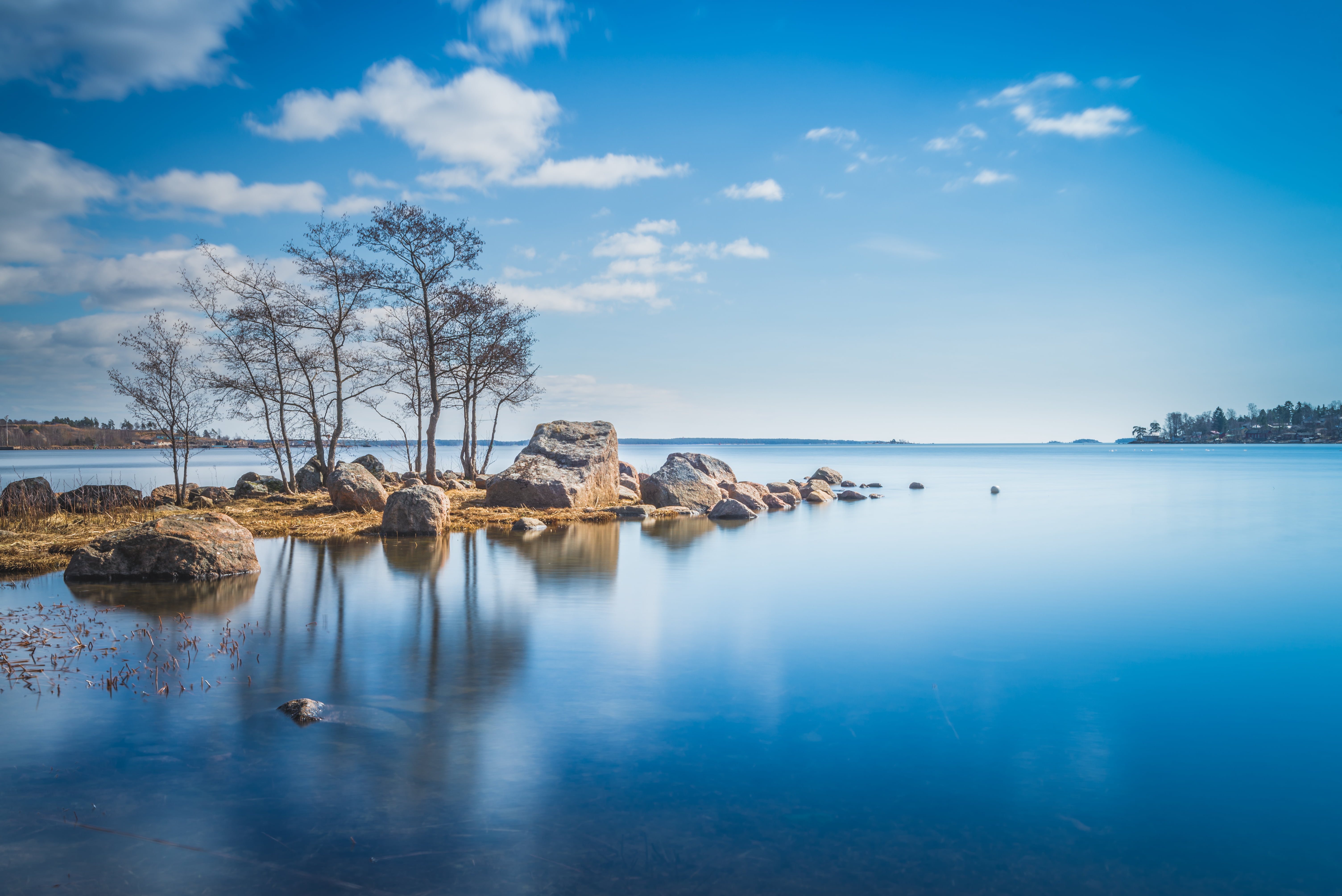 panoramic photography of calm water Spring kotka finland sea 2k 4k 5k
