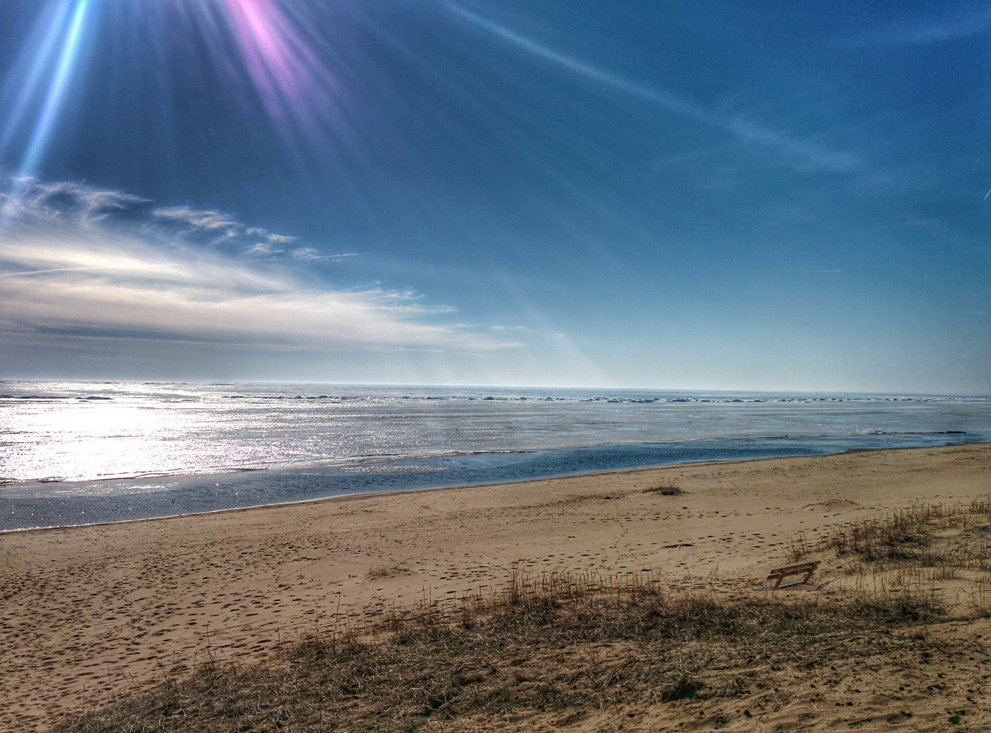 sea beach clouds sky horizon 2k