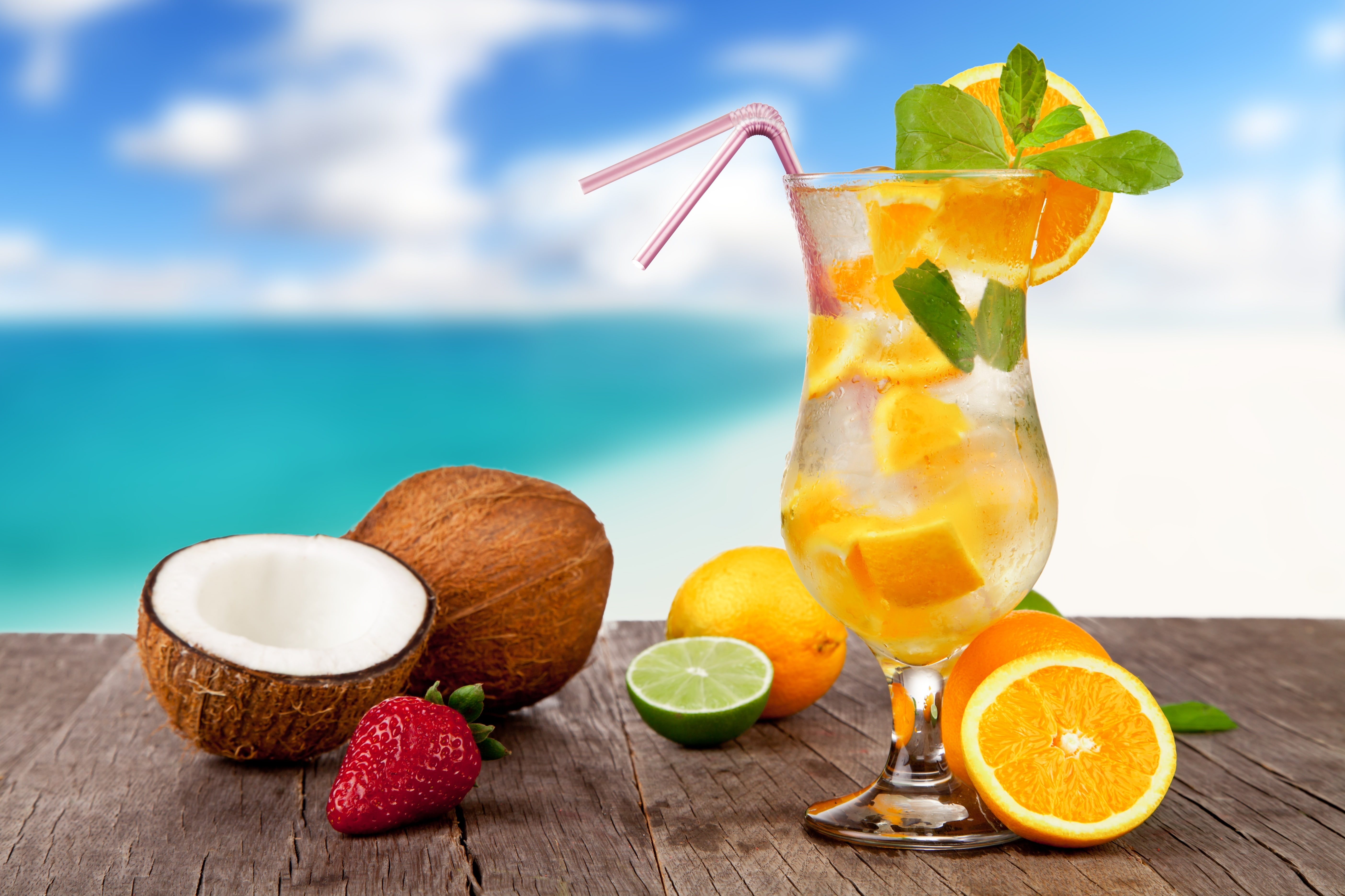sea beach cocktail summer fruit fresh paradise drink 2k 4k 5k