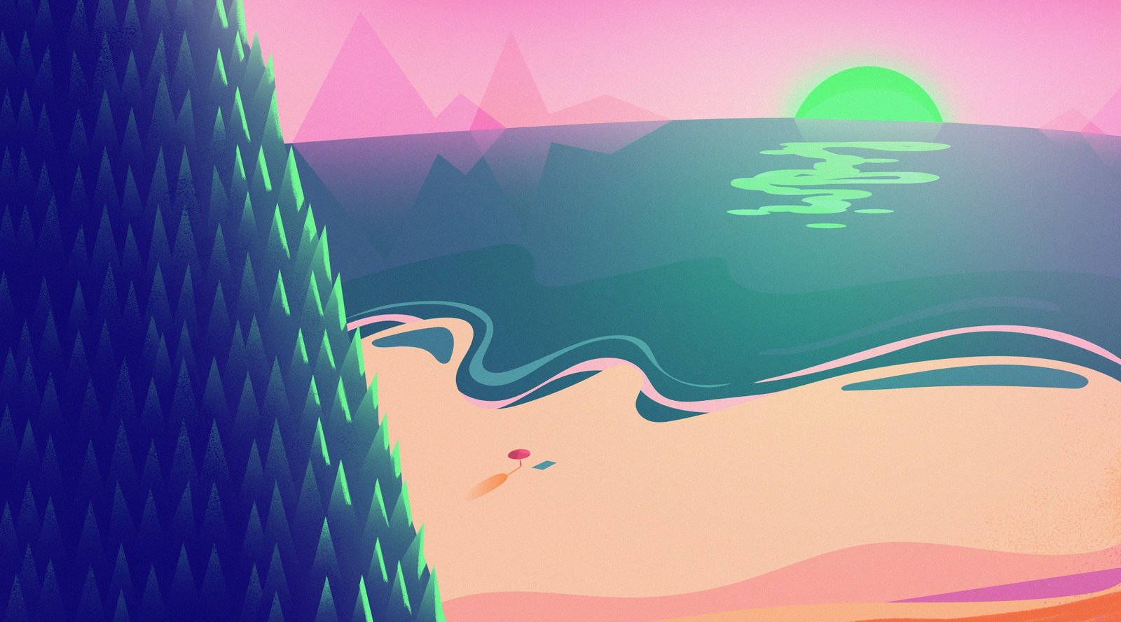 Sun Sea Beach Mountain Summer Illustration Aero Vector Art 2k 4k