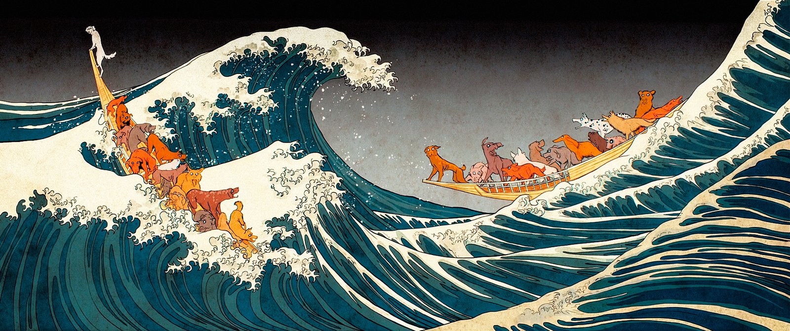 The Great Wave of Kanagawa by Hokusai painting Isle Dogs 2k 4k