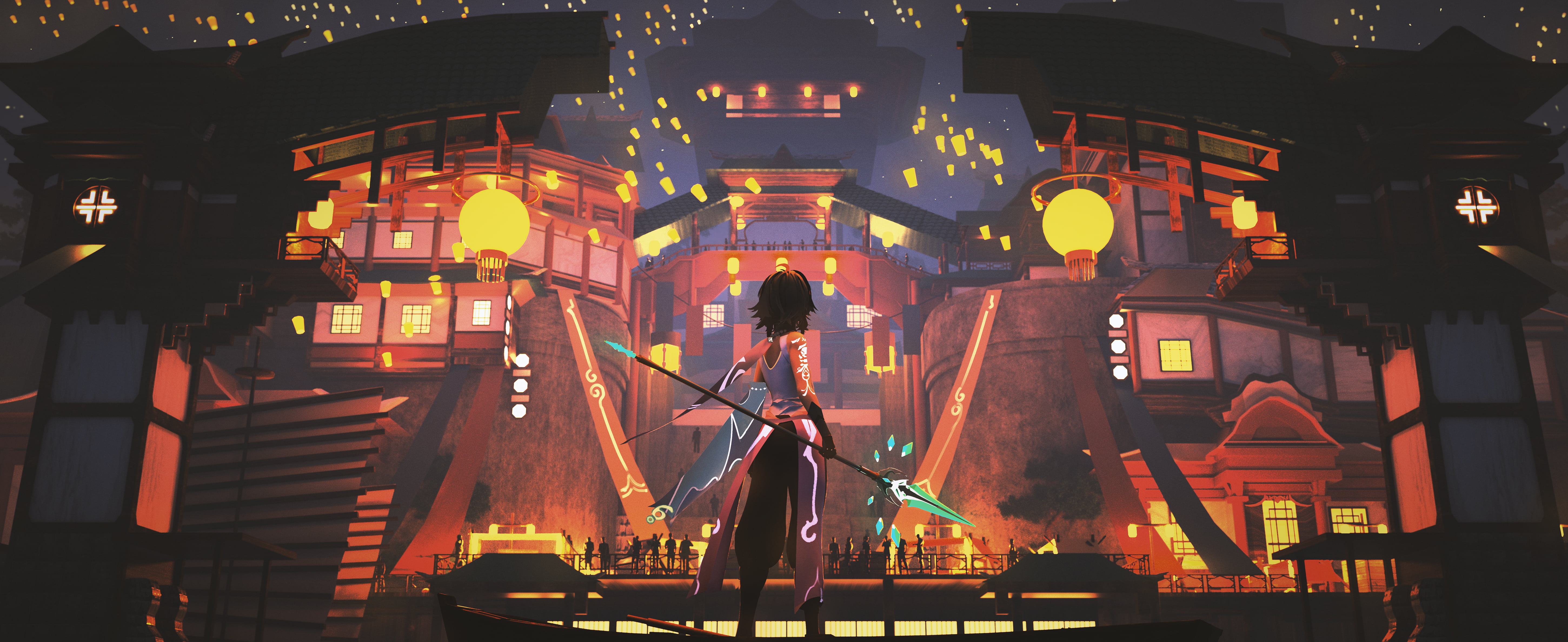 video games game art digital Genshin Impact spear 2k 4k 5k