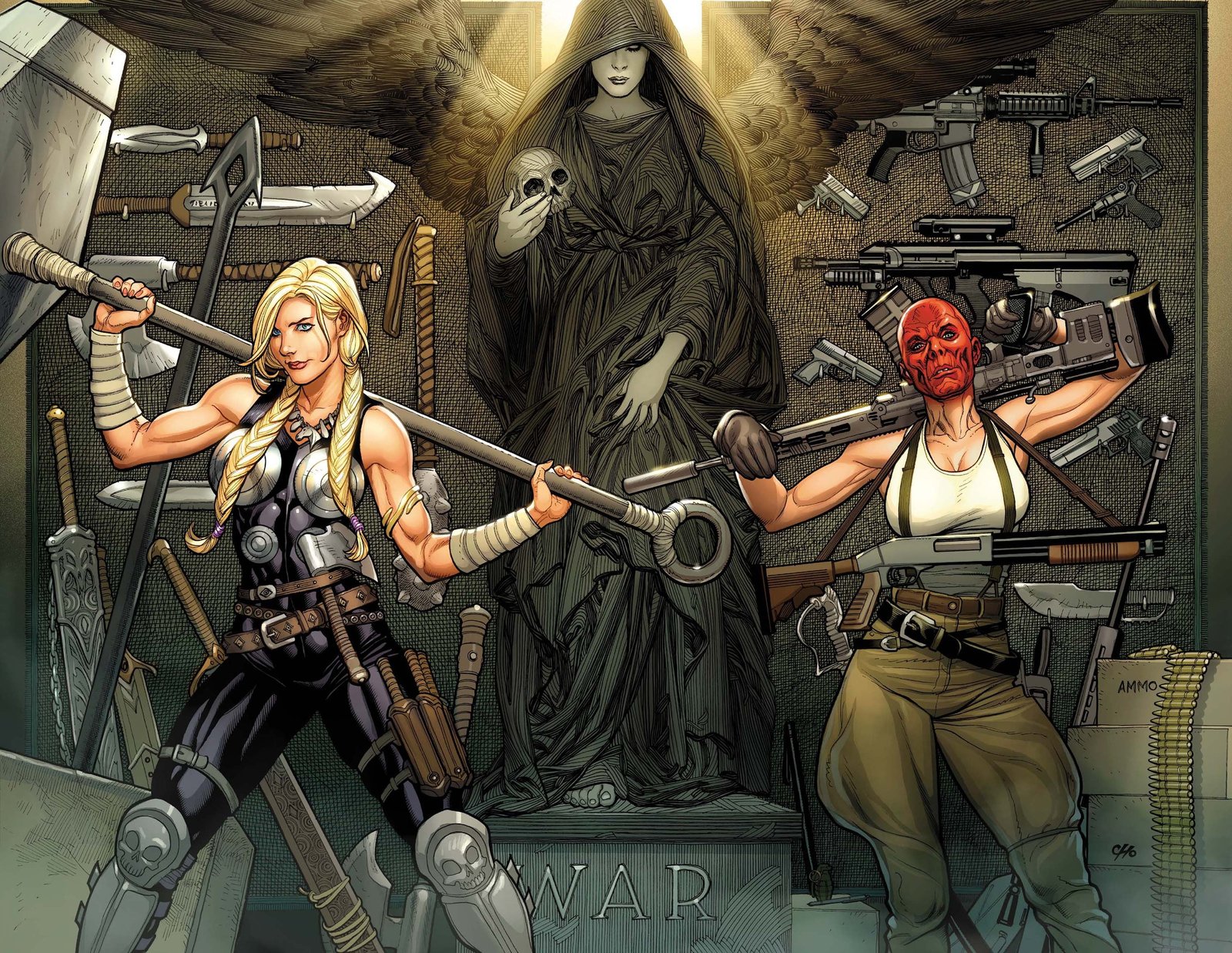 woman holding rifles digital wallpaper superhero Frank Cho 2k