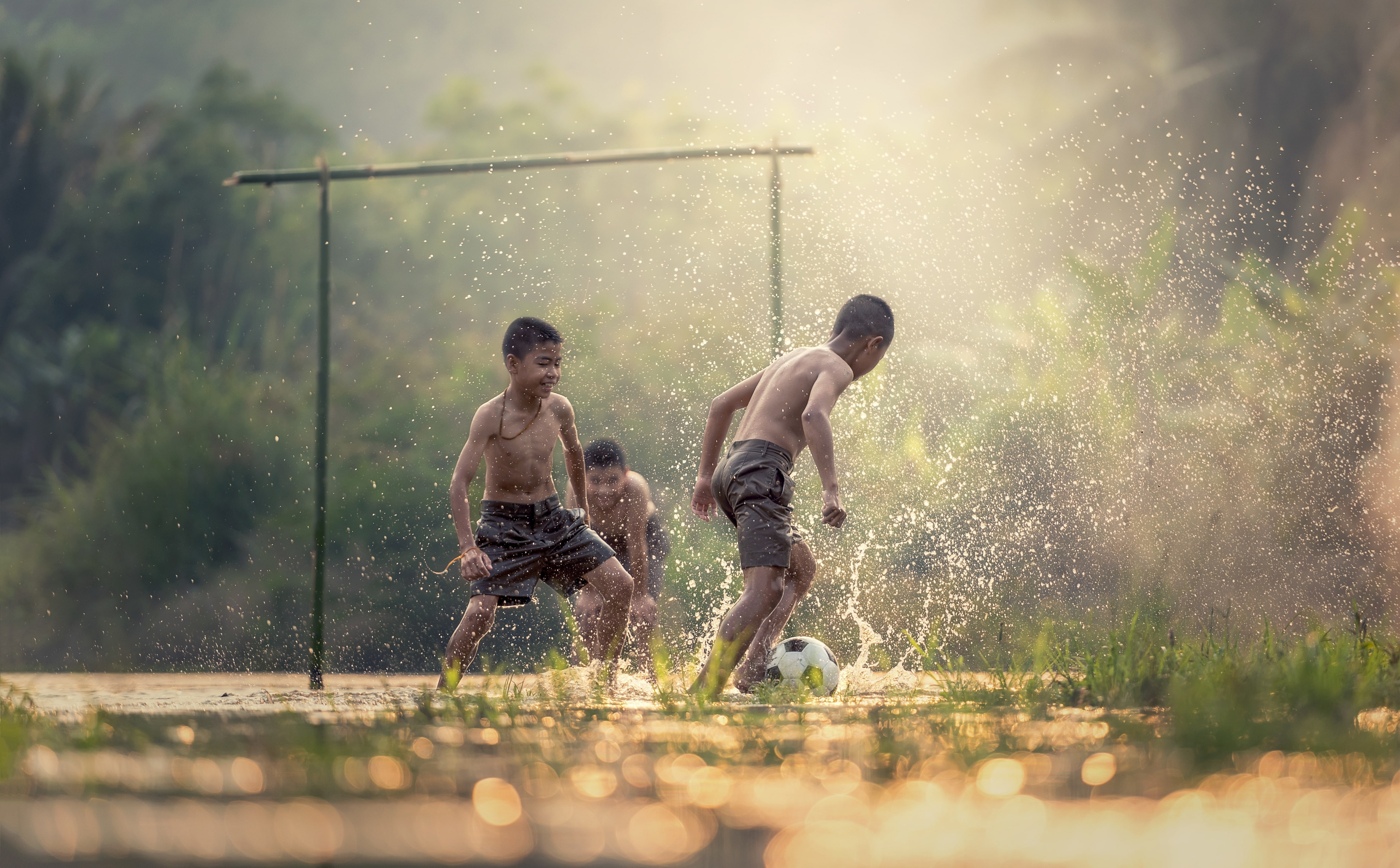 Asian Kids Playing Soccer boy s gray shorts Thailand Drops 2k 4k 5k