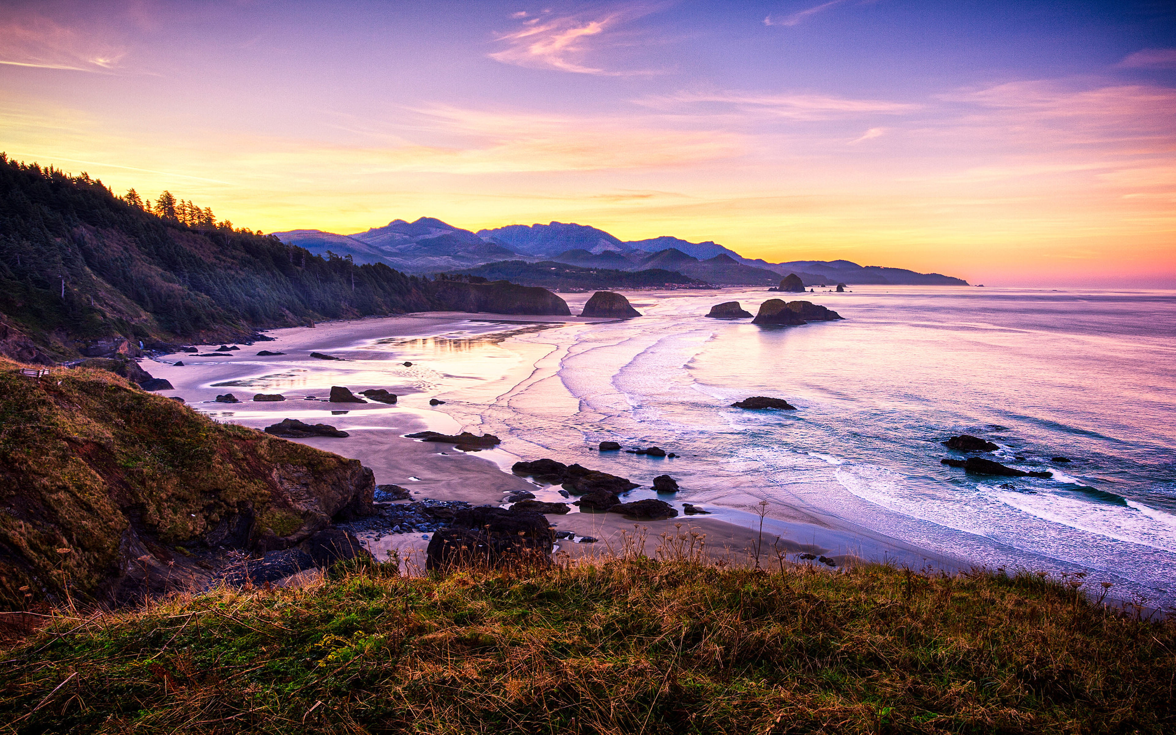 Cannon Beach And The Famous Haystack Rock Sunrise To Ecola State Park Coast Of Oregon Usa Landscape Photography Desktop Hd Wallpaper 2k 4k