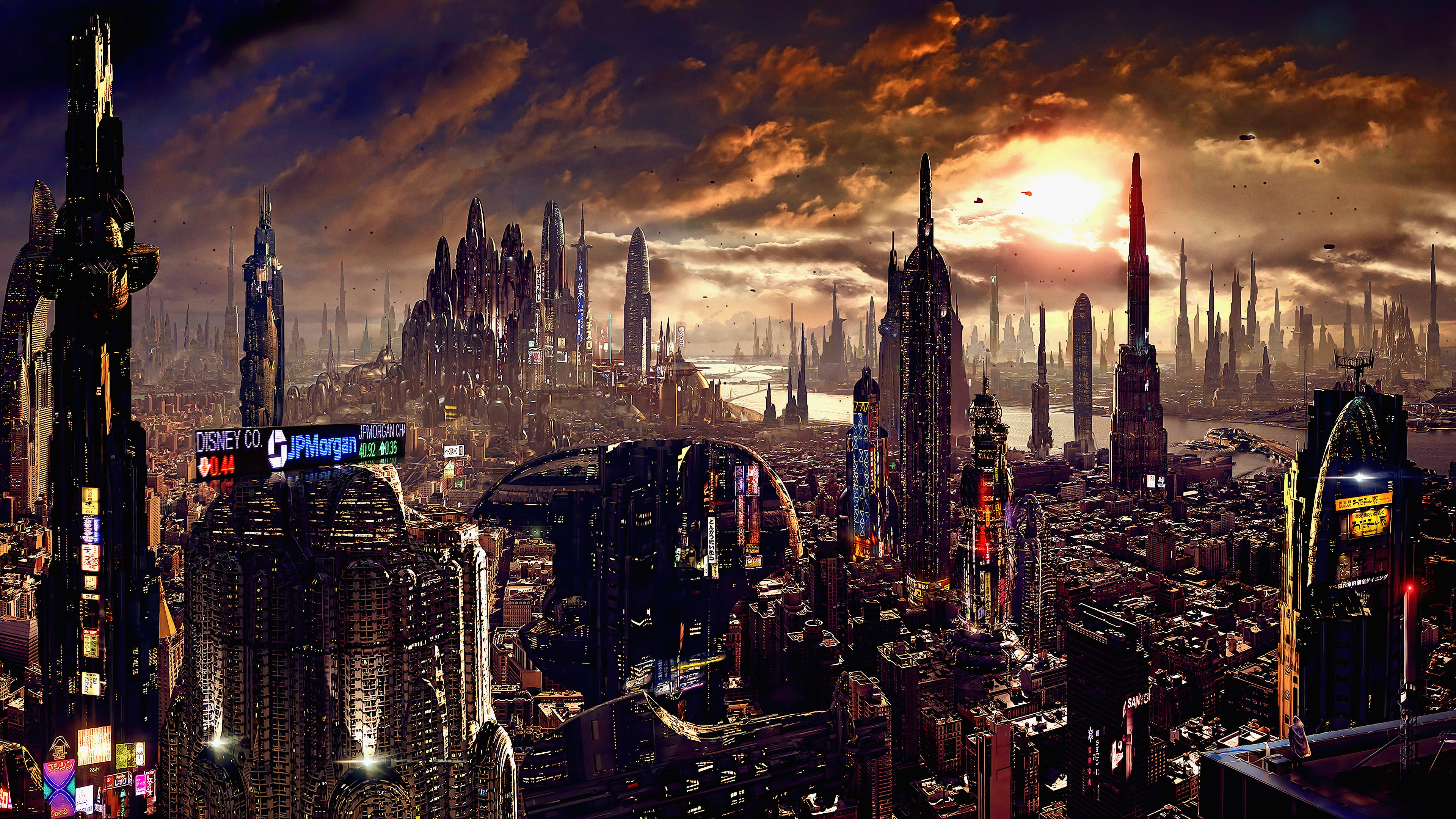 city buildings illustration artwork futuristic science fiction 2k 4k