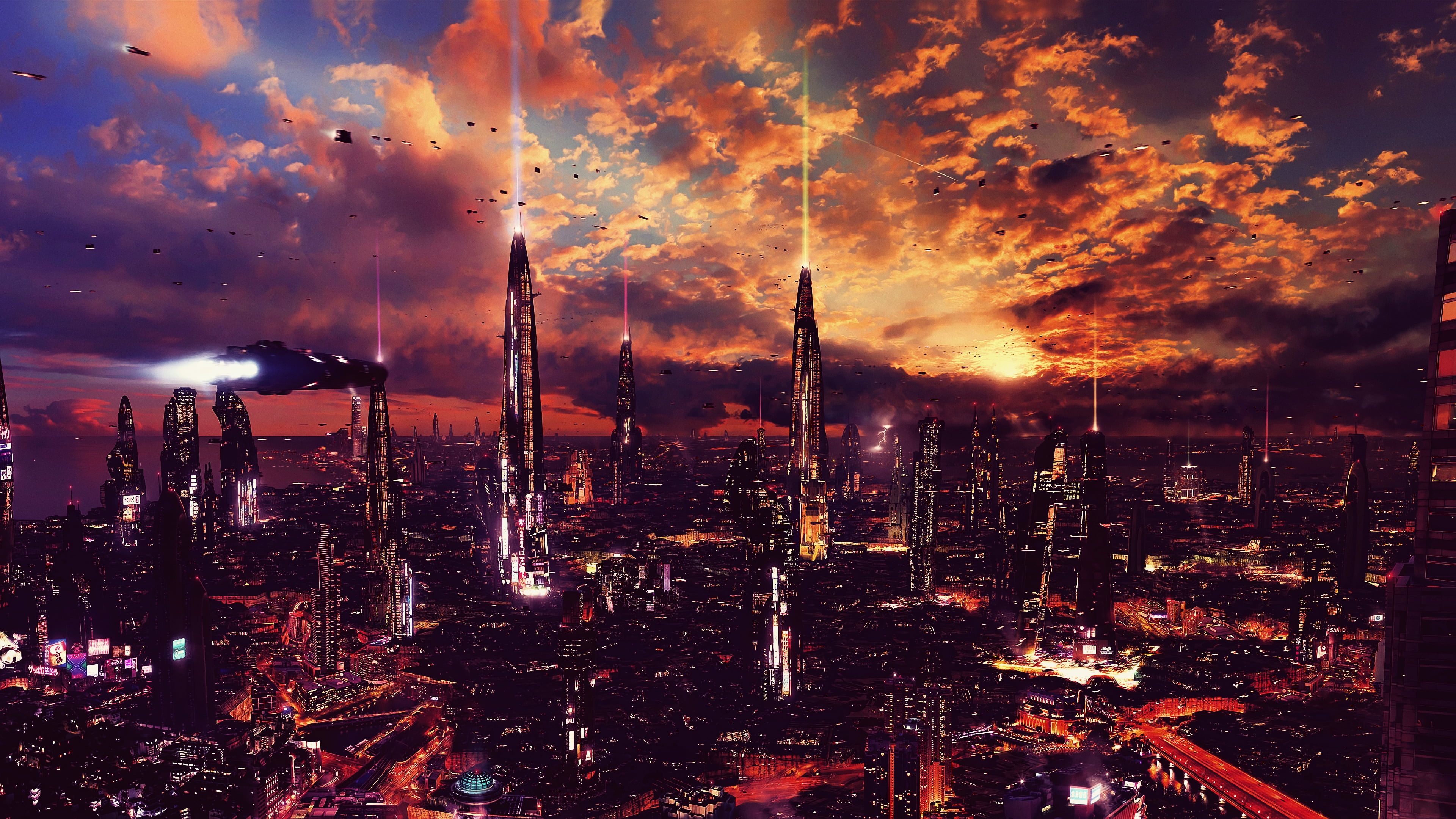 cityscape view of city during nighttime artwork futuristic 2k 4k