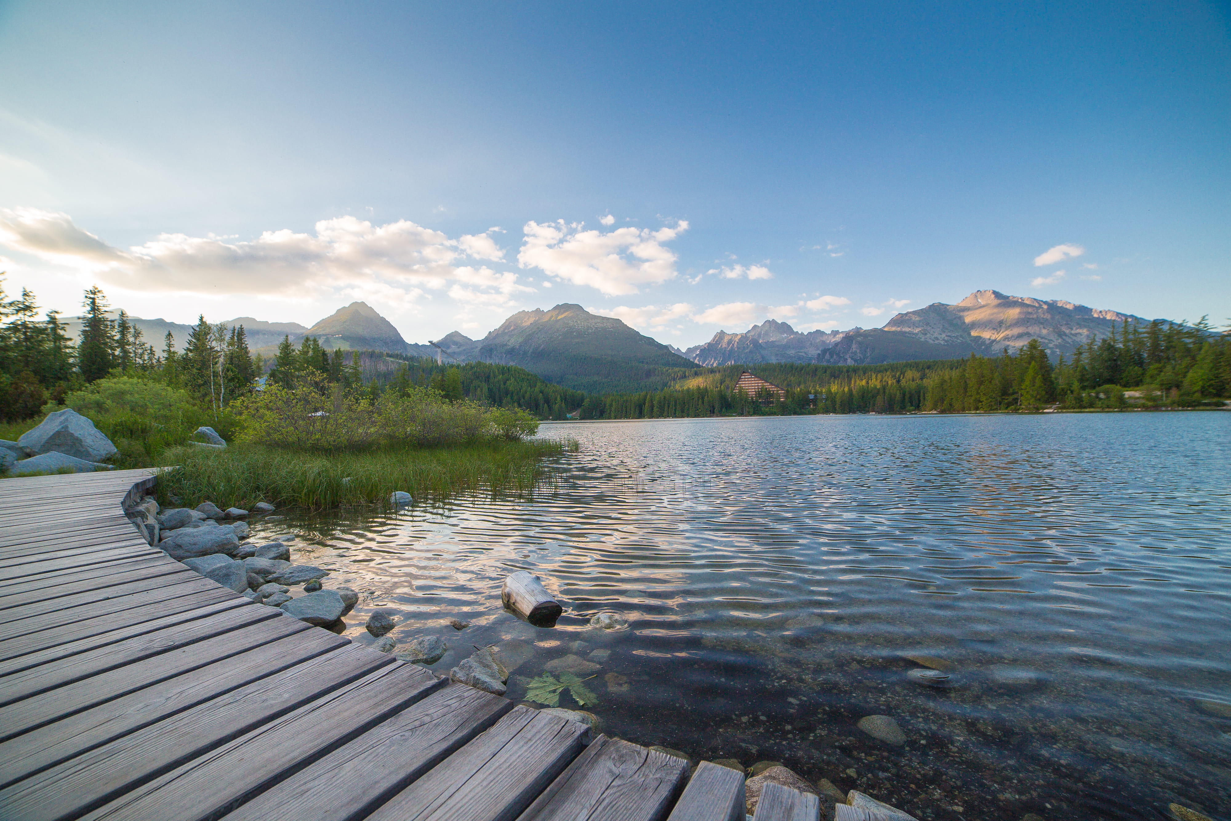 Evening Lake Side in High Tatras Mountains clouds europe forest 2k 4k