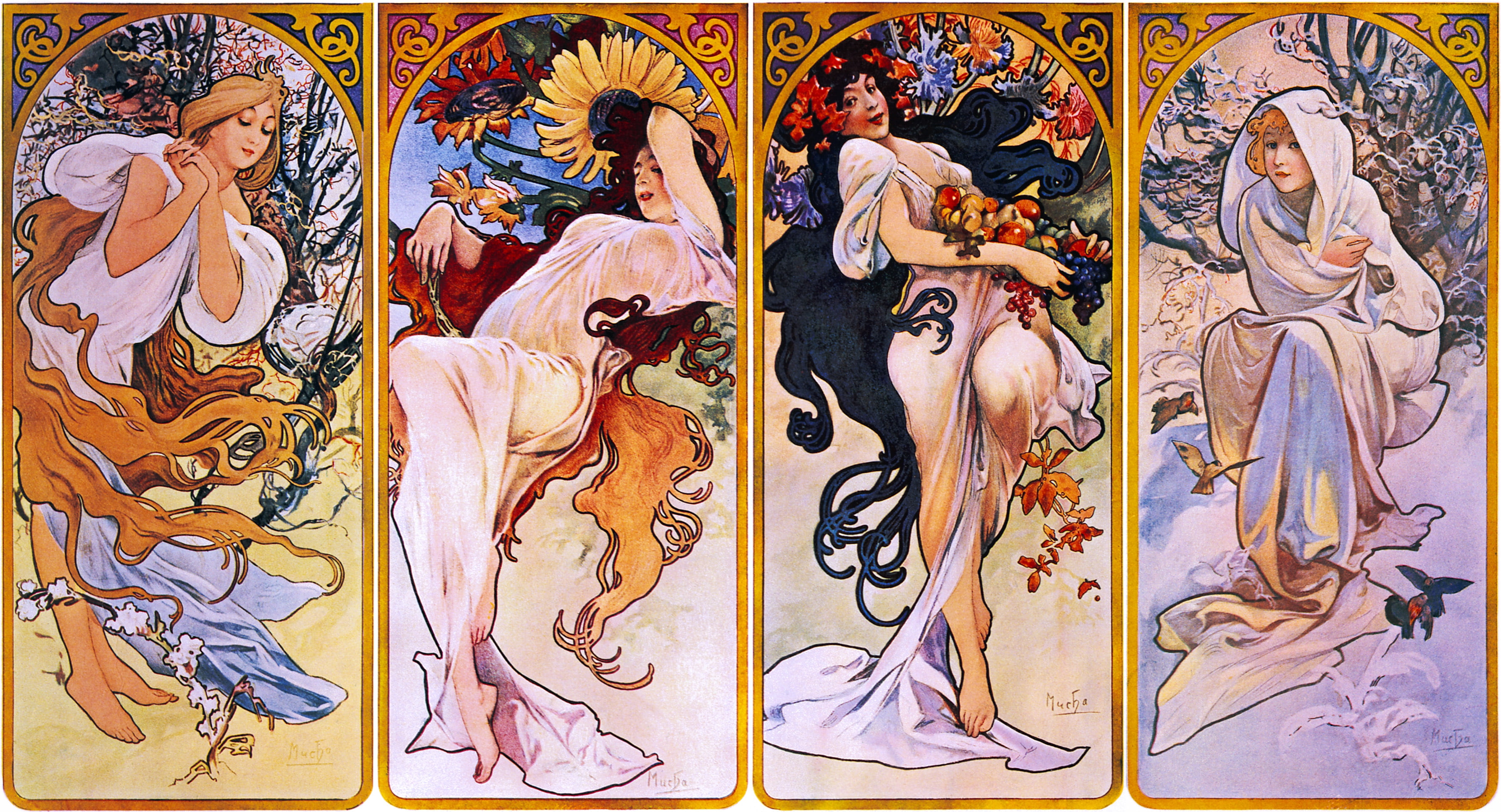 four seasons by alfons mucha circa Nature Seasons HD Art 2k 4k