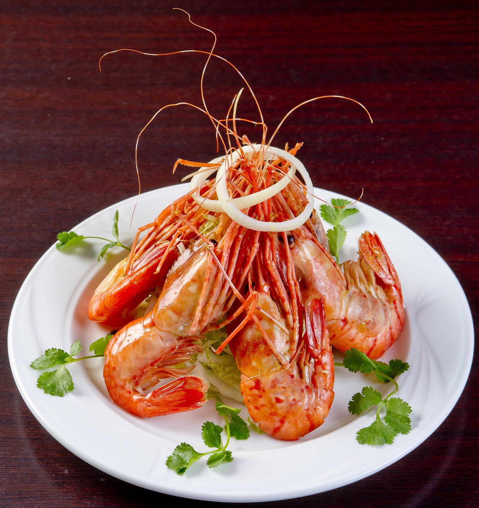 fried shrimps on plate food korean cuisine braised tiger prawns 2k