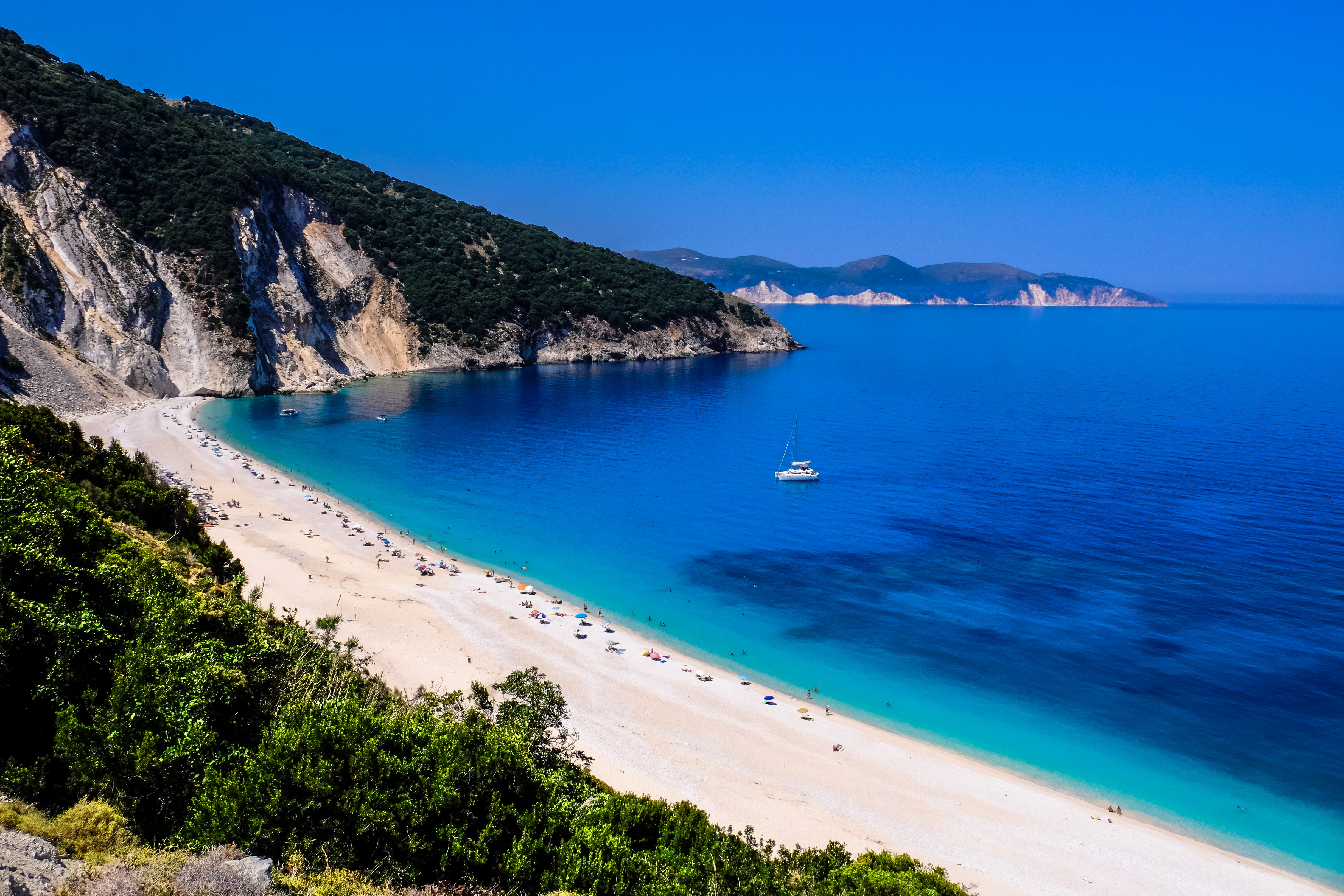 greece myrtos beach water sea land nautical vessel scenics nature 2k 4k 5k