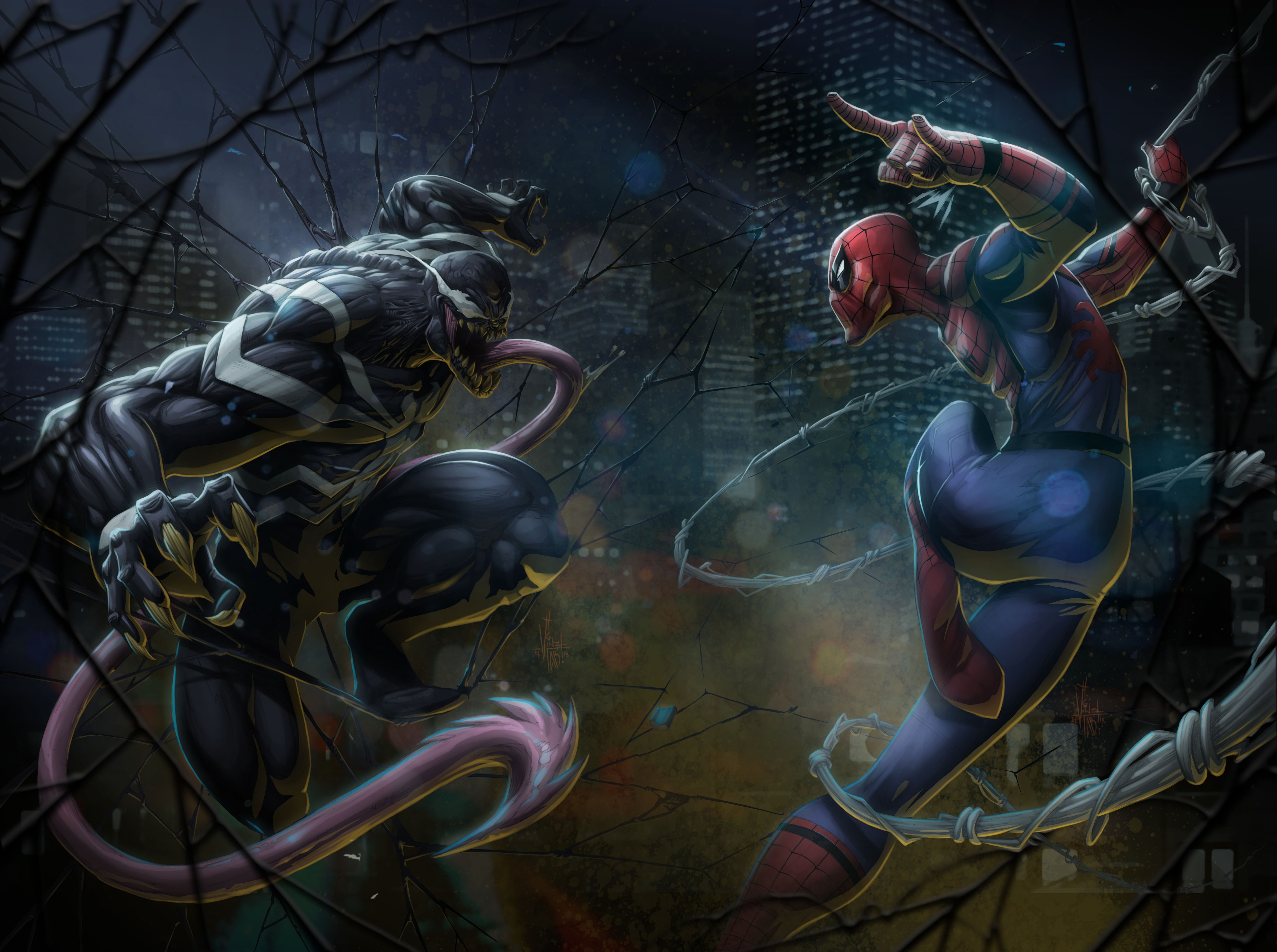 Marvel Comics Spider Man vs Venom artwork Artistic Fantasy 2k 4k 5k