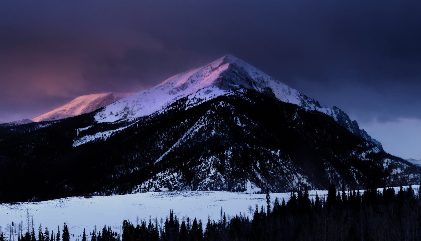 nature snow trees mountains dark landscape sky 2k 4k 5k
