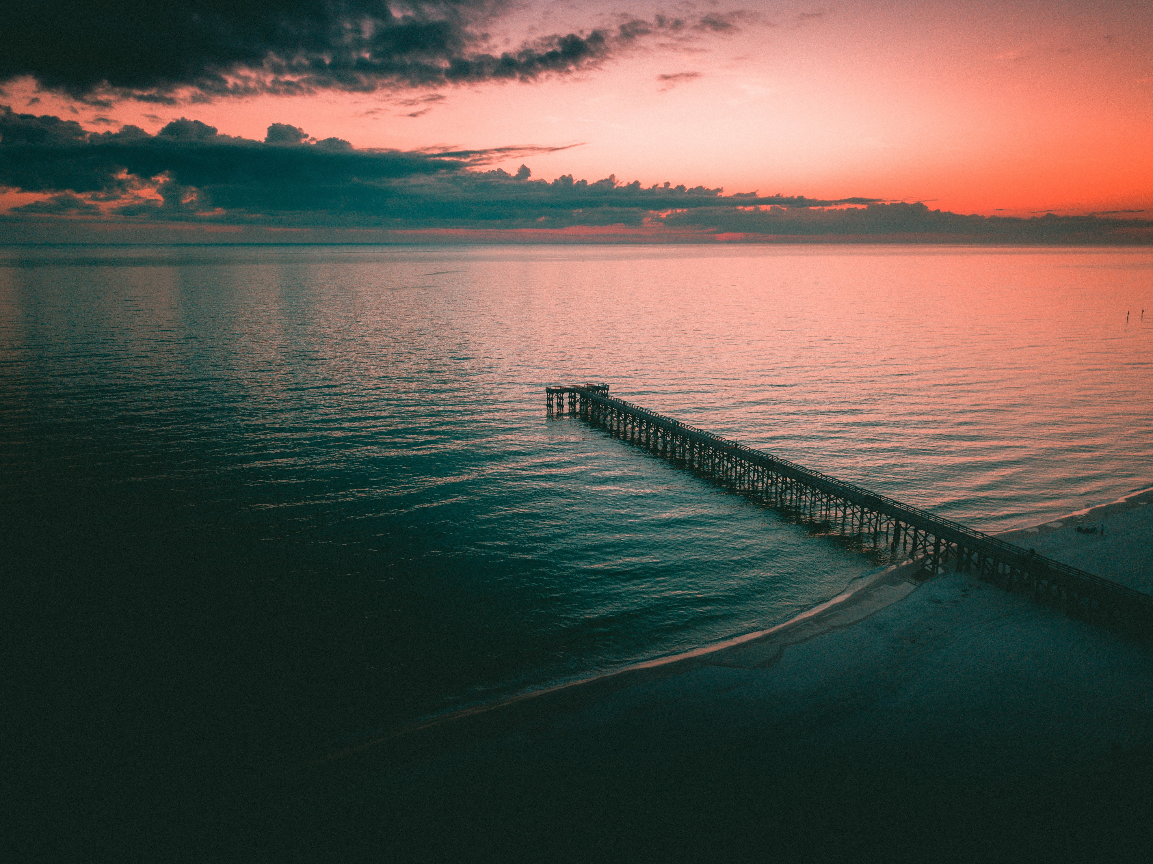 nature water beach sunset pier sea outdoors sky dusk 2k 4k