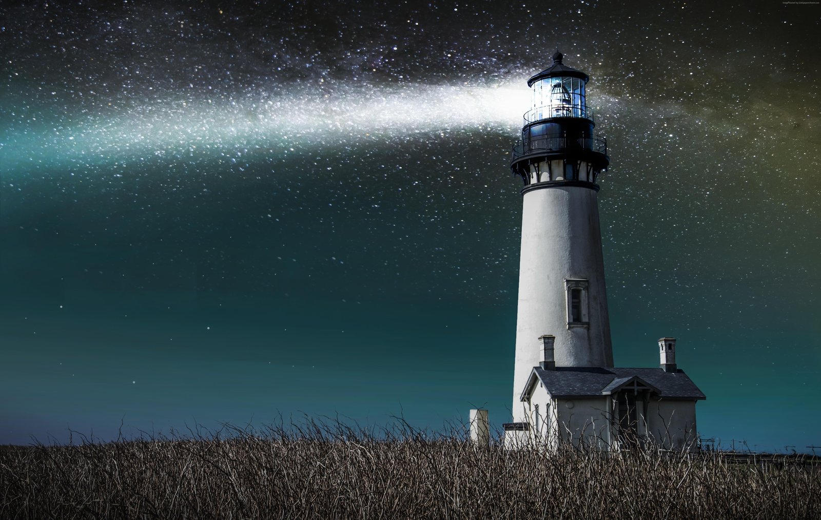 night meadows stars Lighthouse 2k 4k 5k