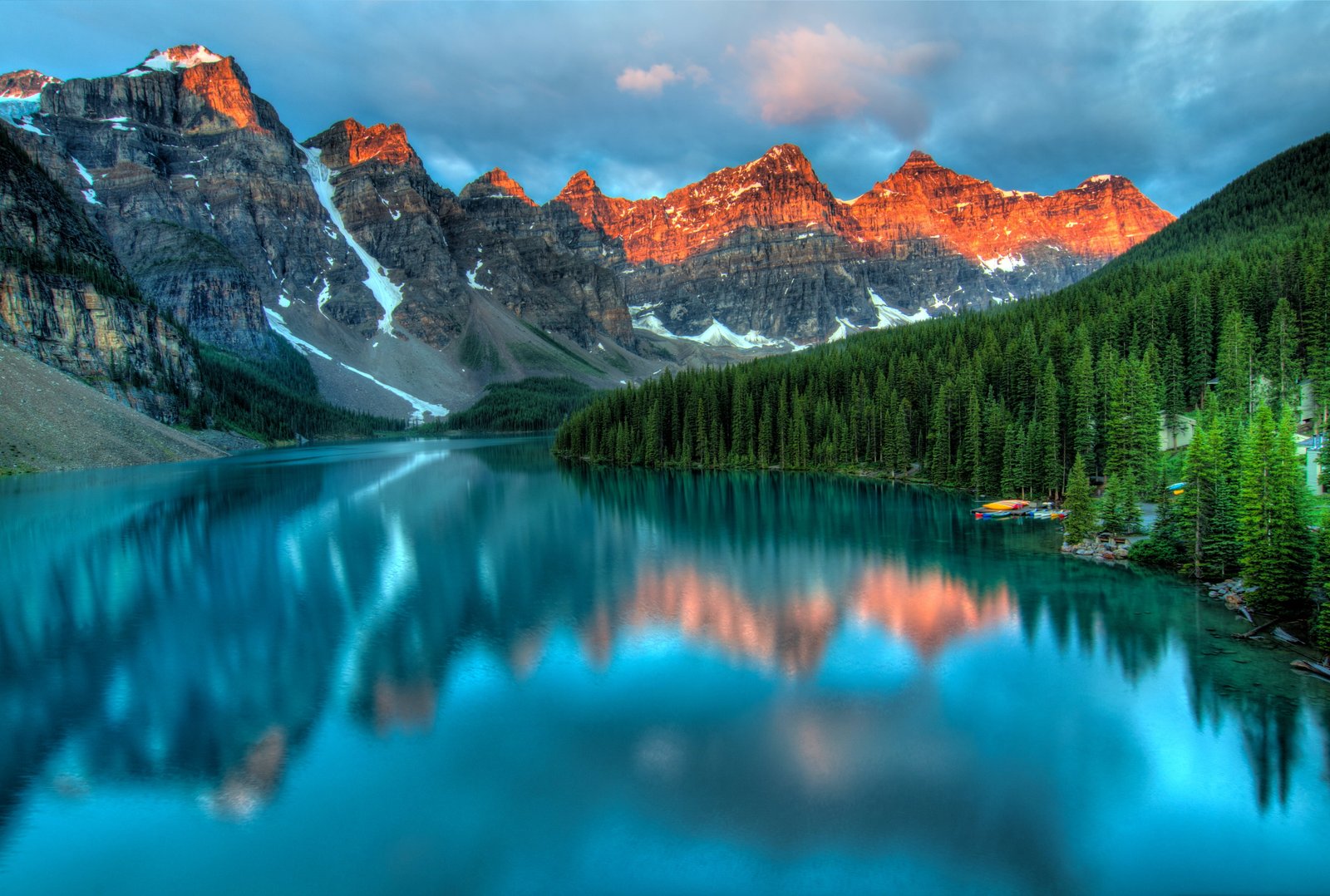 photo of lake and mountains moraine Sunrise 2k 4k