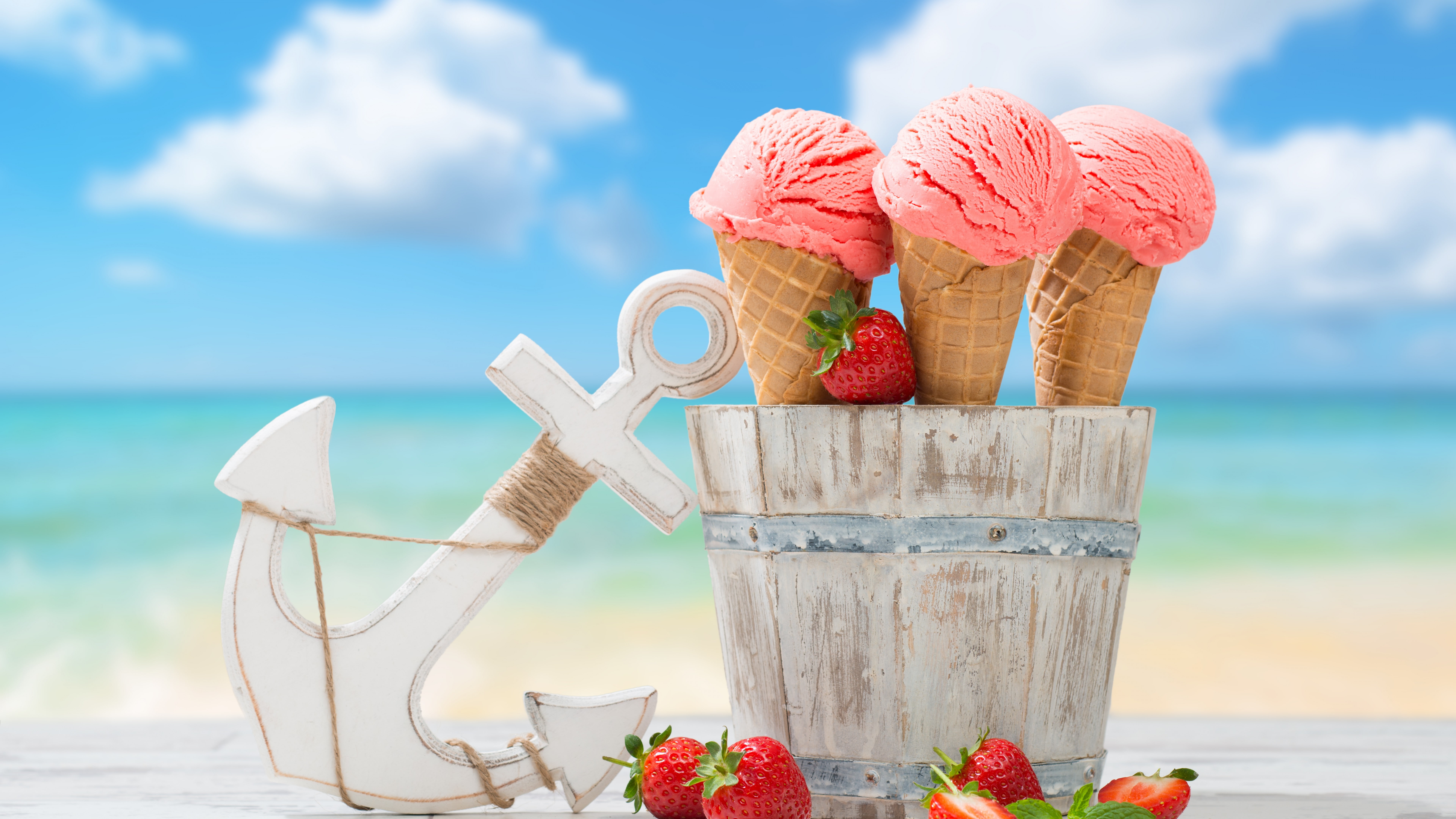 several ice cream with cones strawberry anchor delicious 2k 4k 5k 8k
