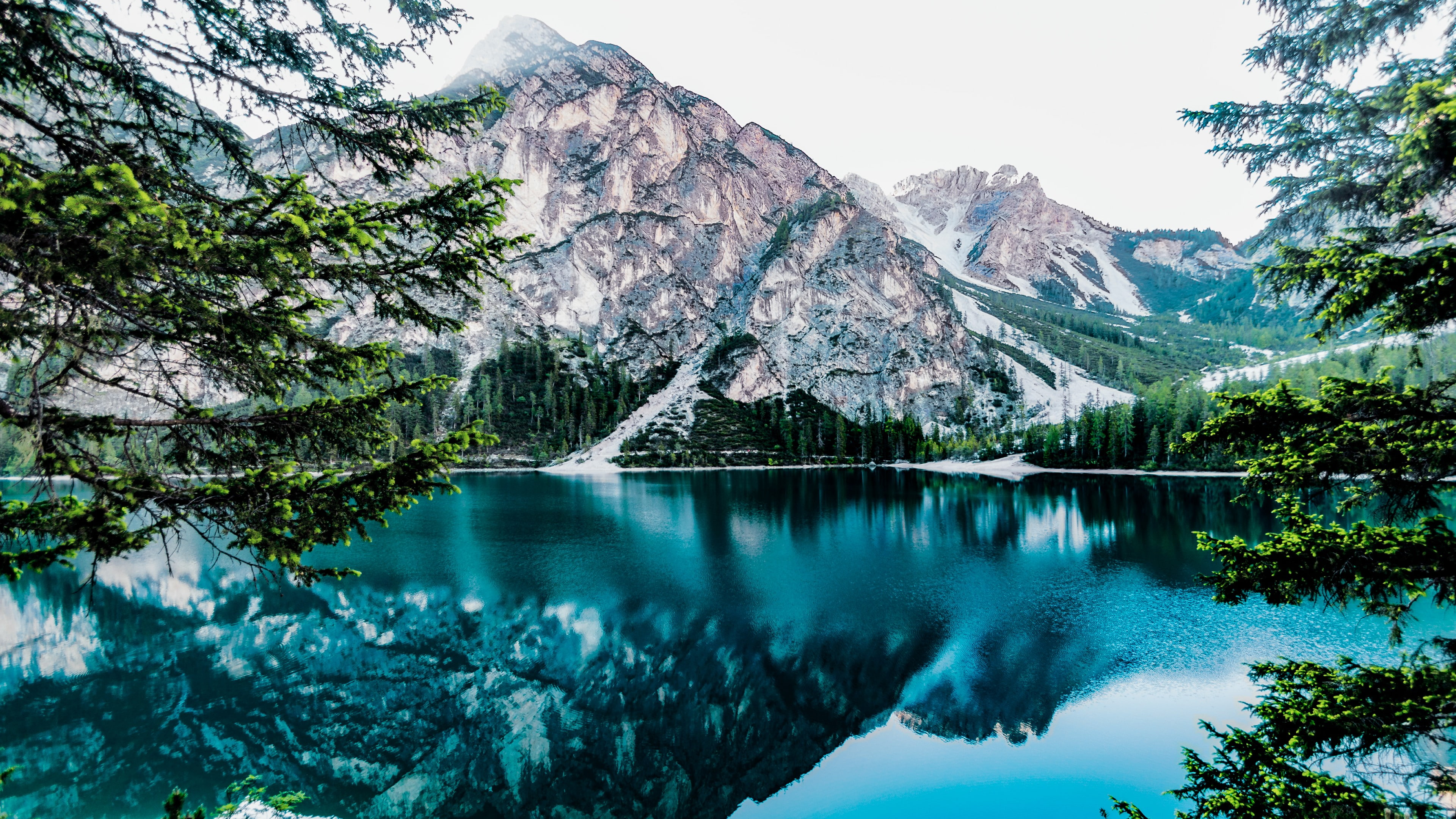 sky stunning turquoise lake alps dolomite mountains italy 2k 4k