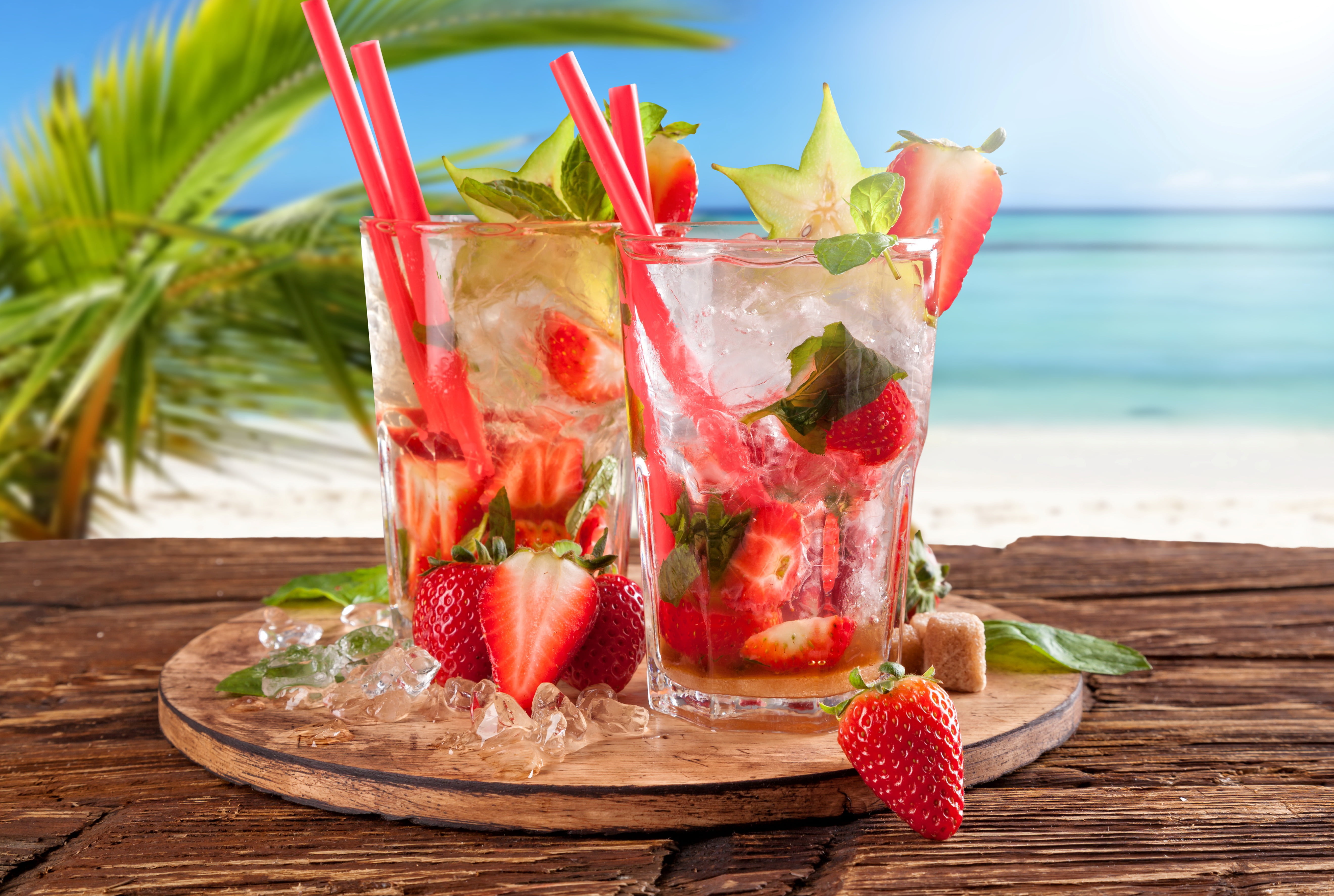 strawberry juice sea beach cocktail summer fresh paradise 2k 4k 5k