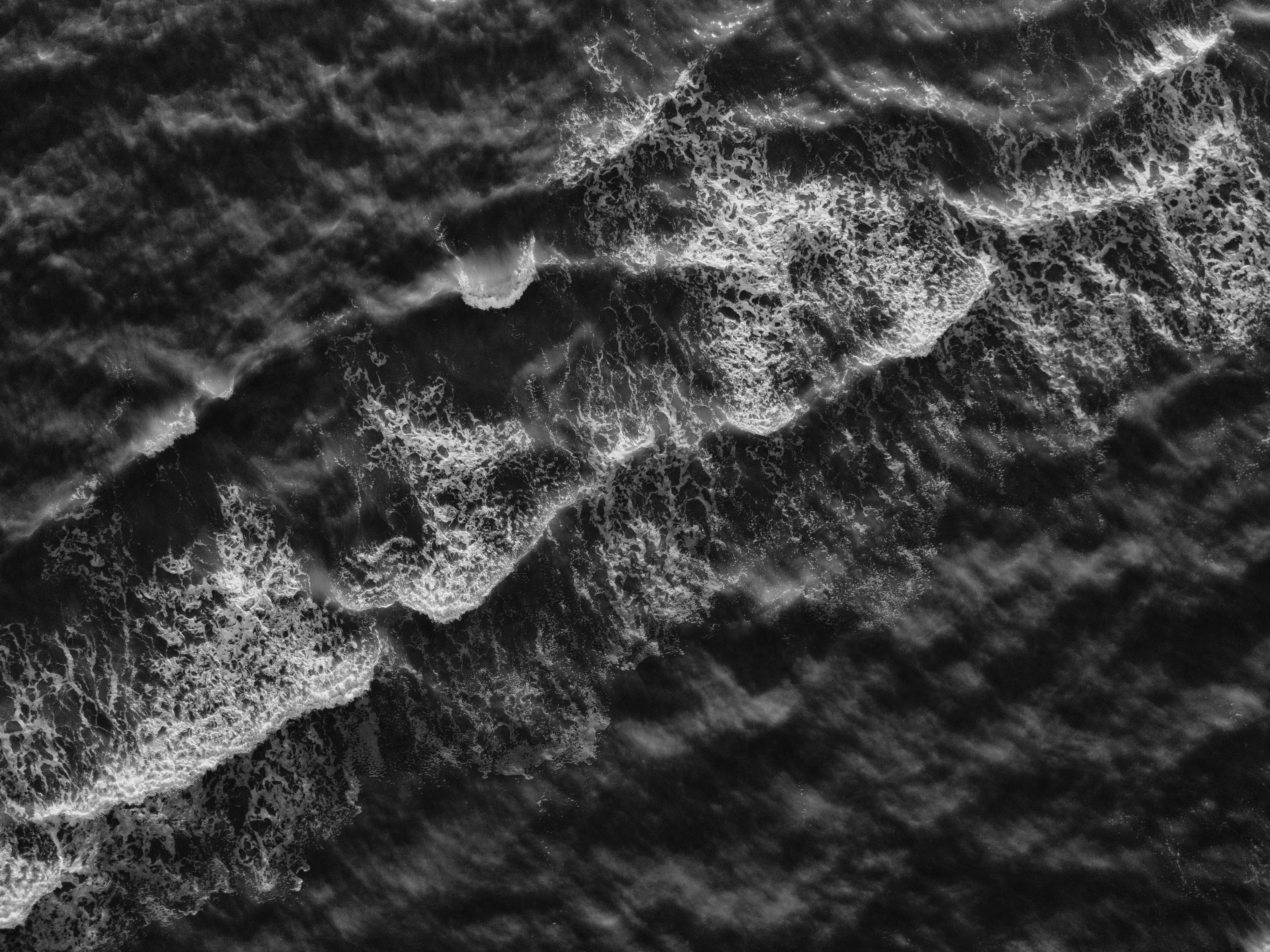 White and Black Sea Waves aerial shot black white dark 2k 4k
