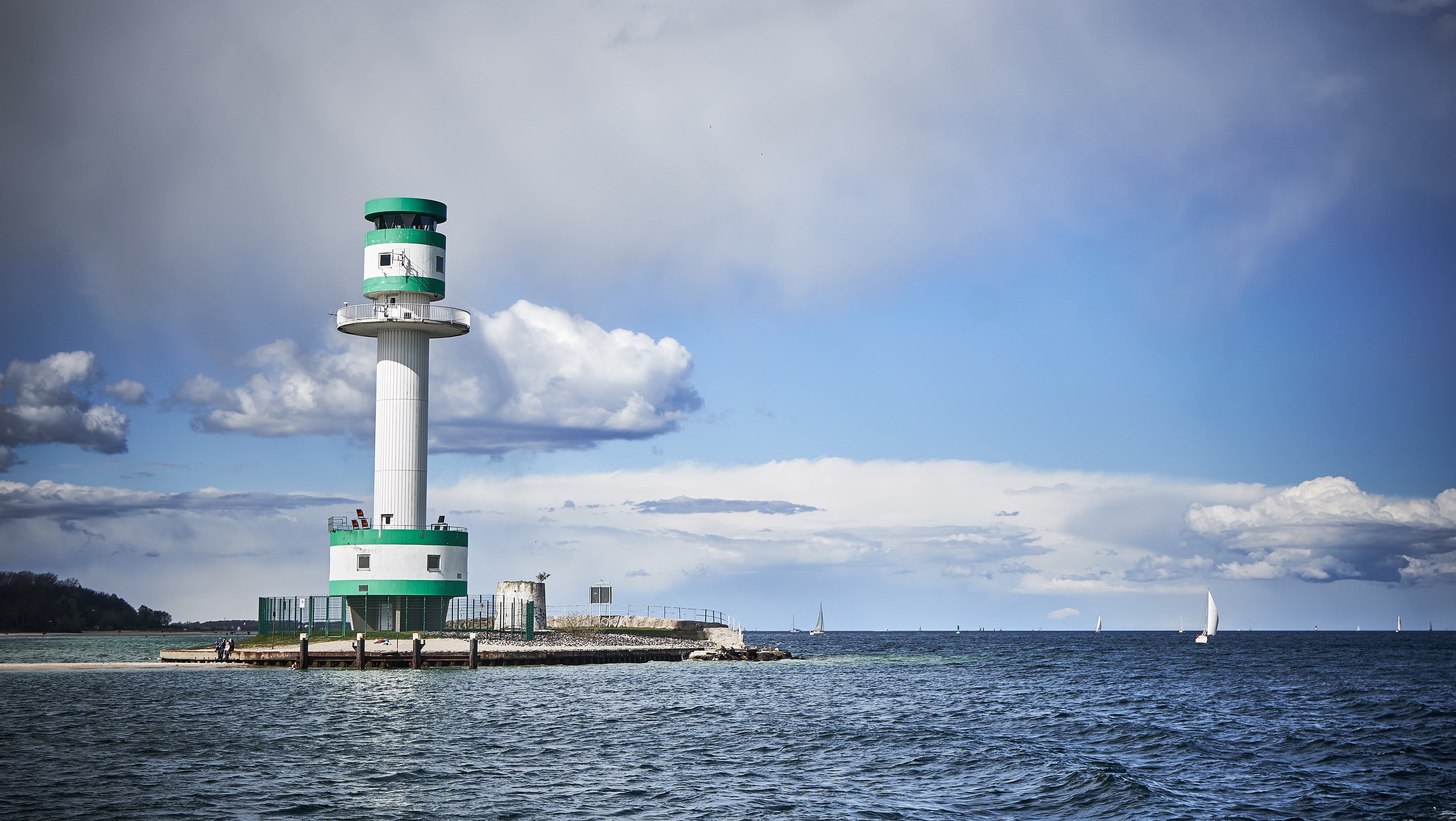 white lighthouse near body of water falkenstein kiel kieler firth 2k 4k 5k
