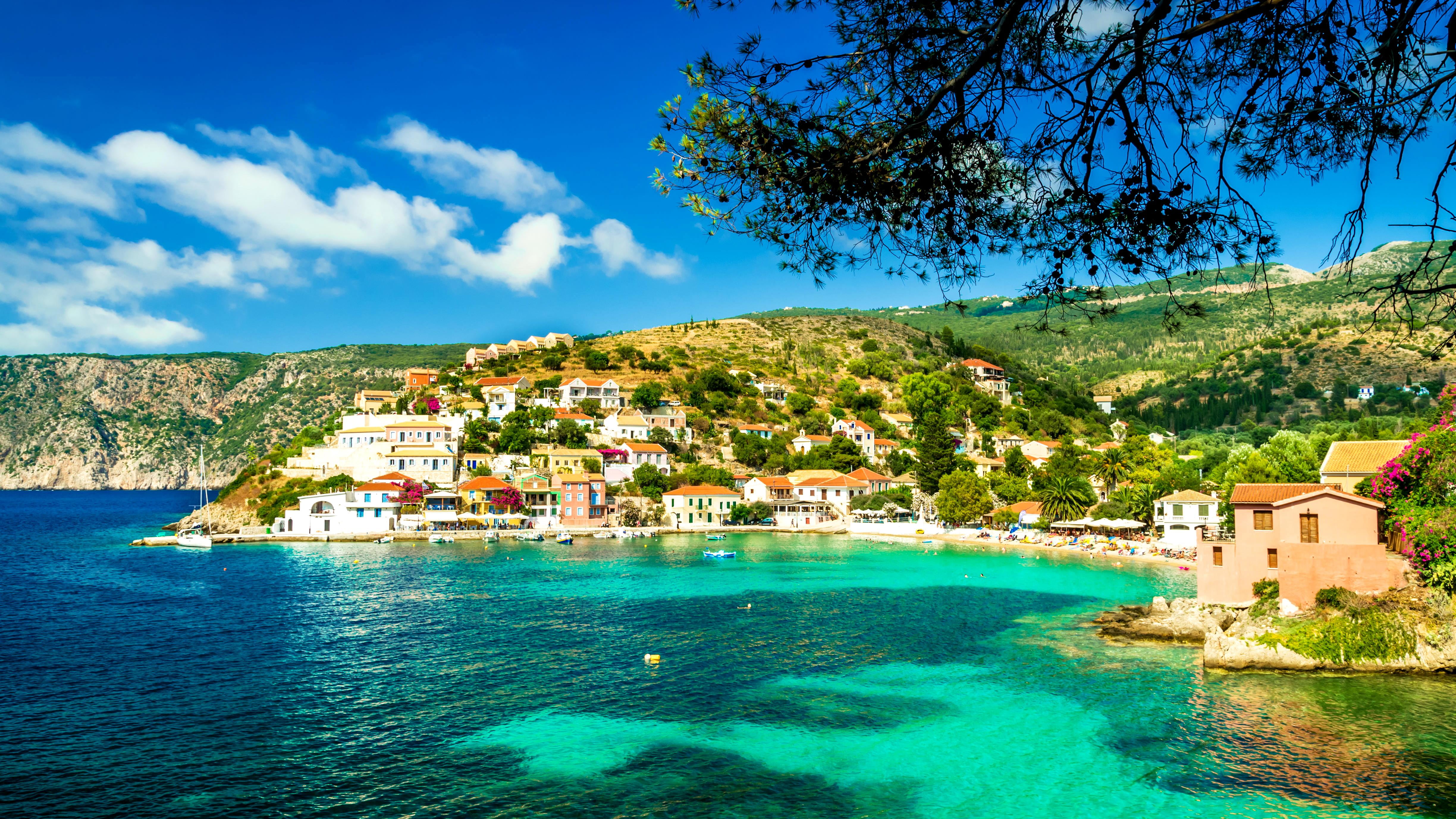 Assos Village On The Coast Island Kefalonia Municipality Erisos Greece Desktop Hd Wallpaper For Mobile Phones Tablet And Pc 2k 4k 5k