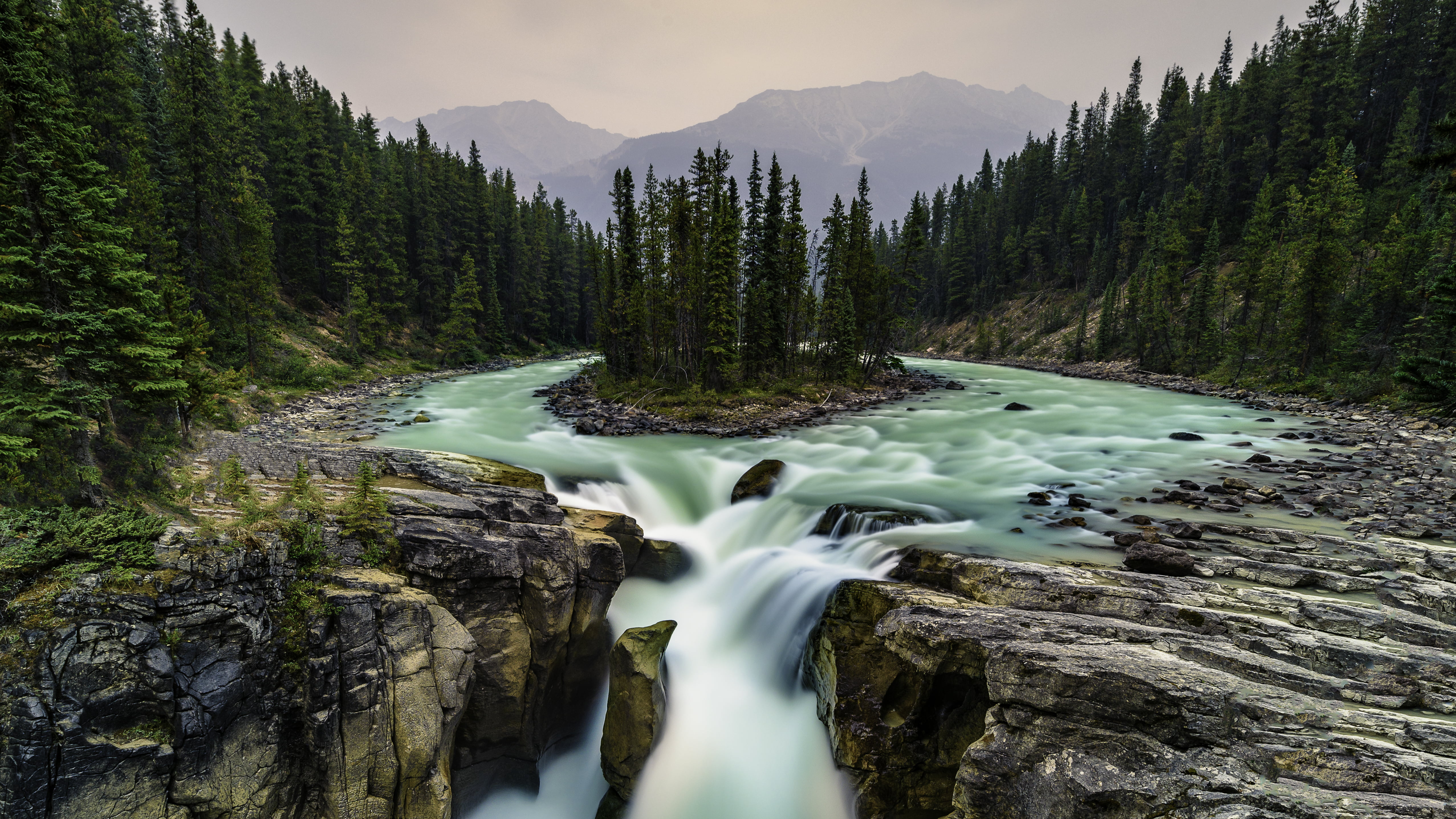 Canada Jasper National Park Alberta Falls On Sunwapta River Landscape Nature Hd Wallpapers For Mobile Phones Tablet And Laptop 2k 4k 5k
