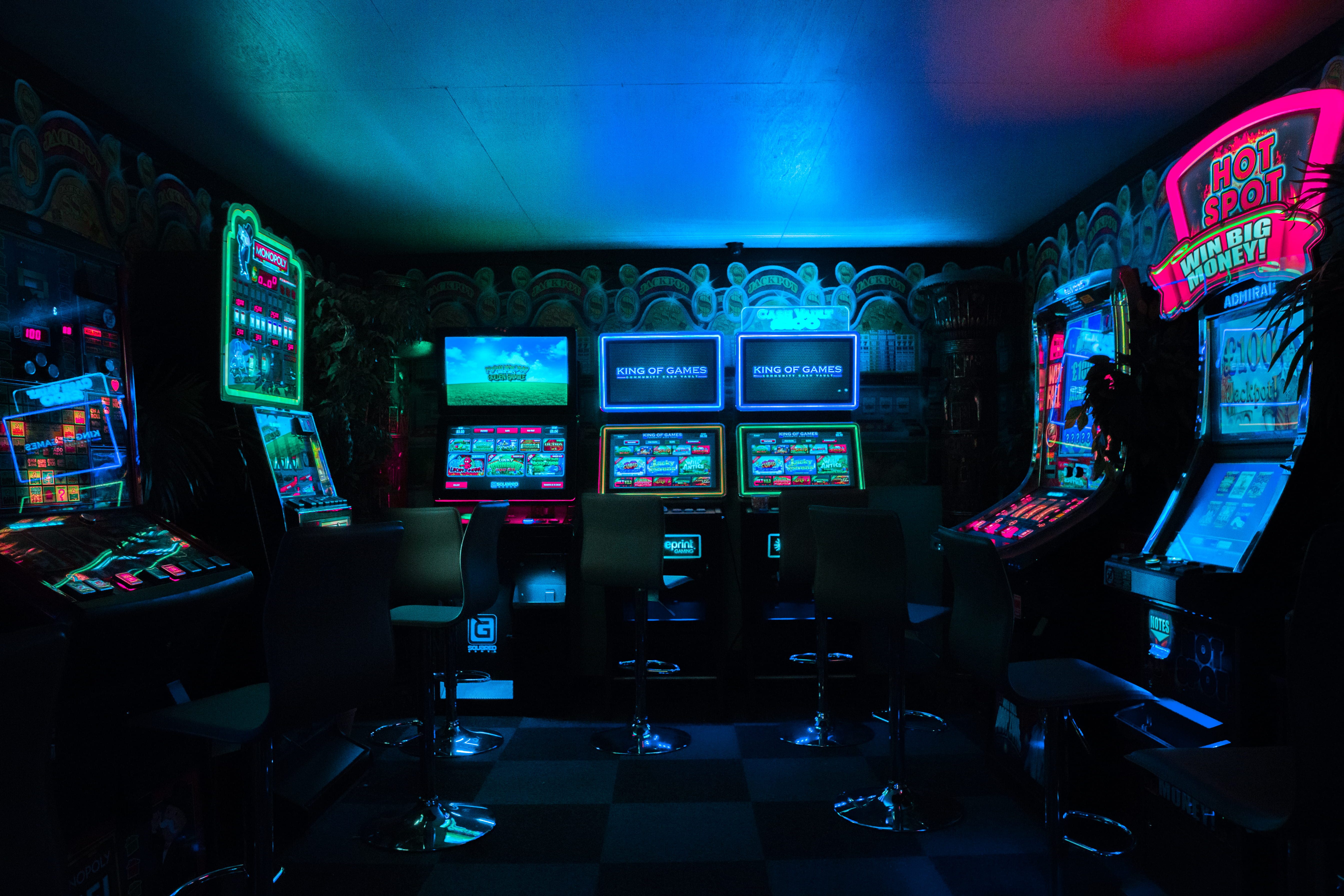 gaming room with arcade machines video shop interior 2k 4k 5k