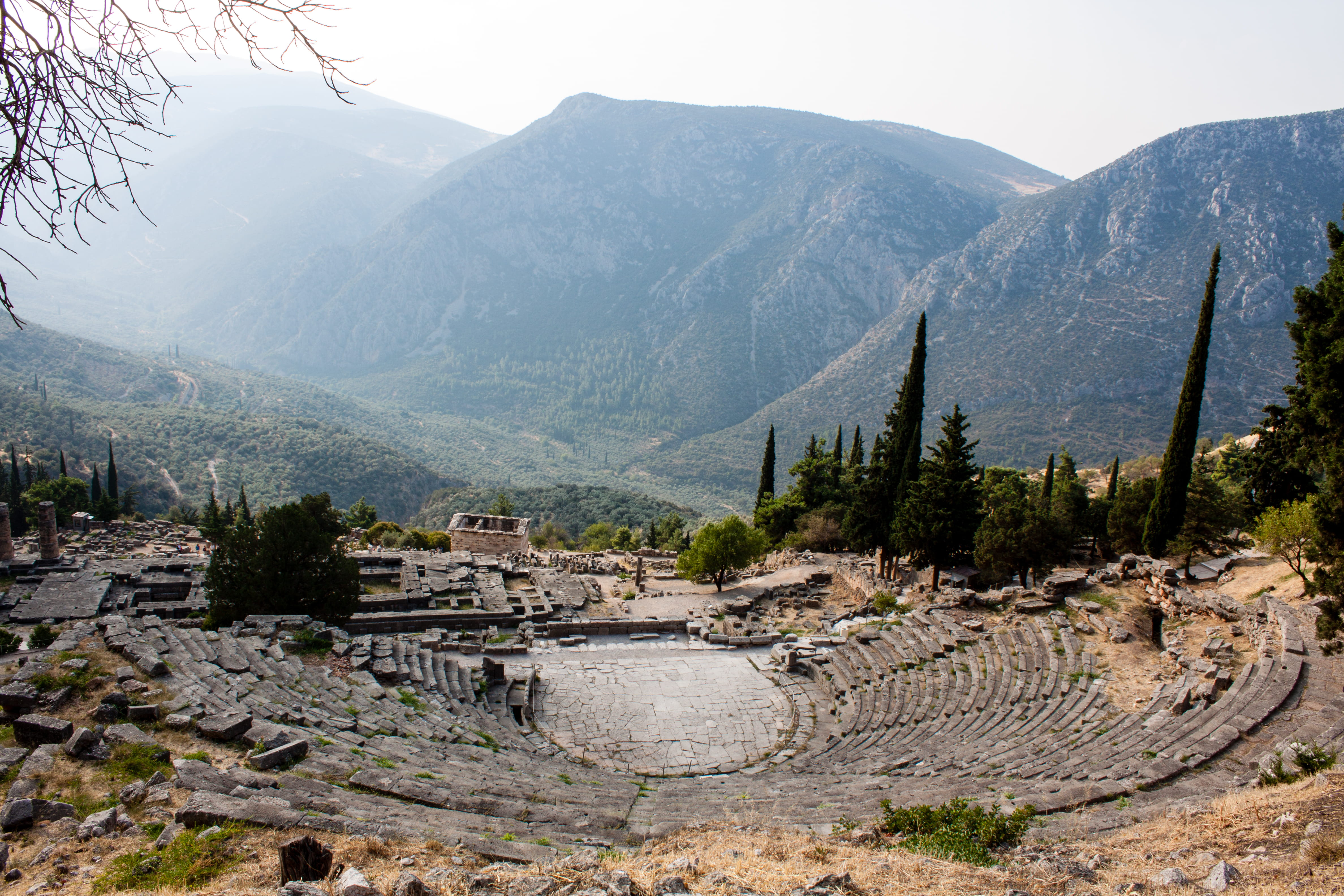 greece delphi ancient theatre ruins museum summer scenery 2k 4k 5k