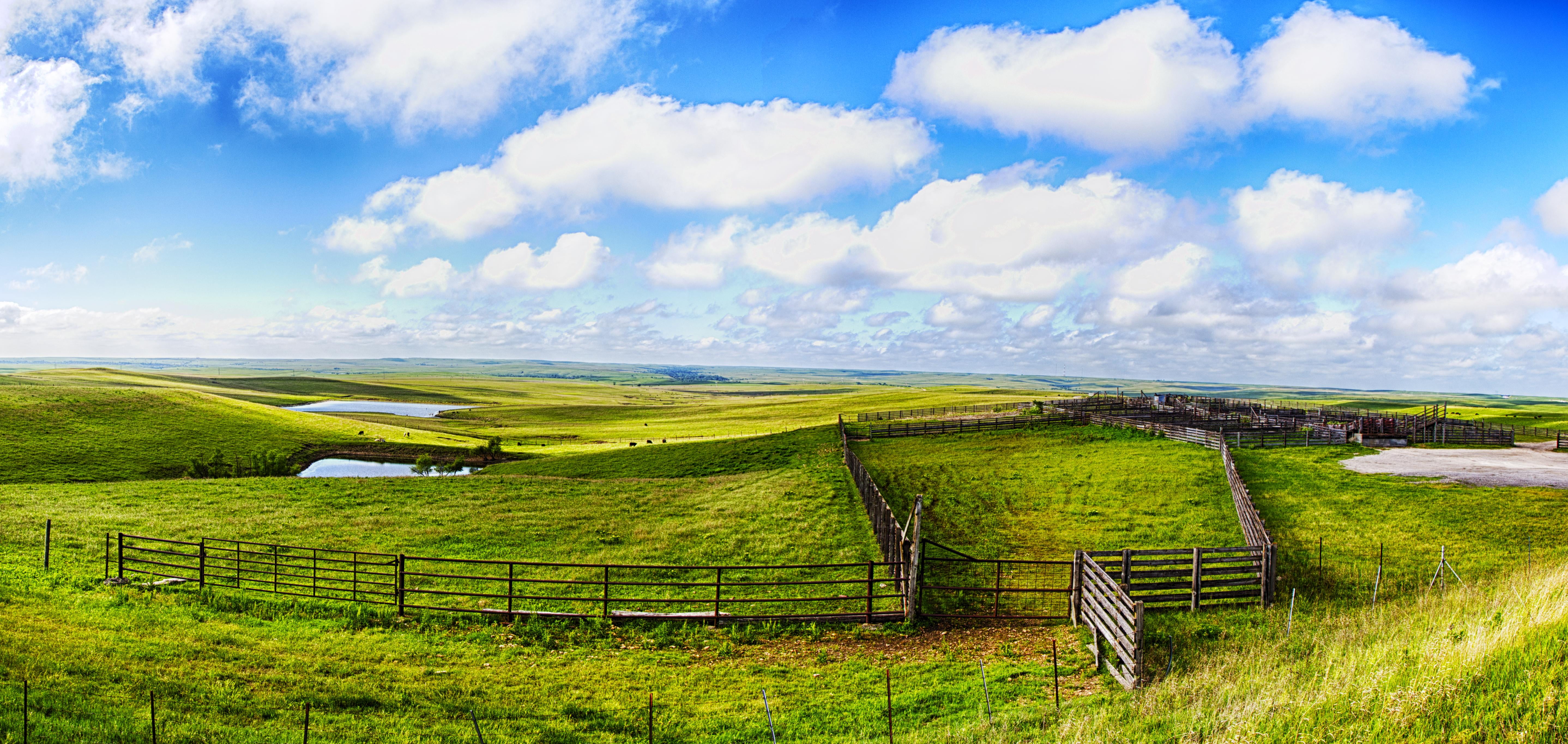 green grass field under white clouds and blue sky during daytime flint hills 2k 4k 5k