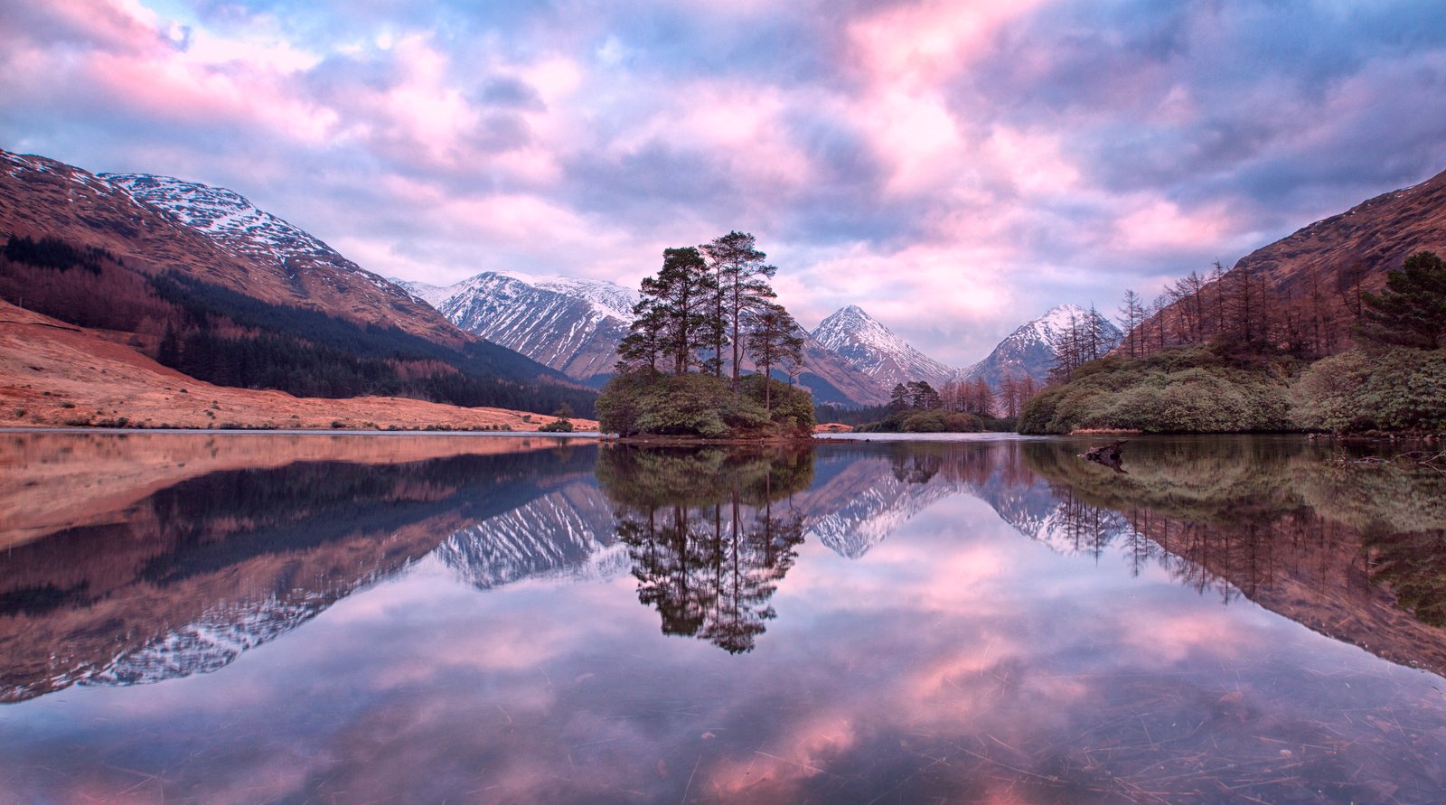 green trees on the body of water during sunset scotland 2k 4k 5k