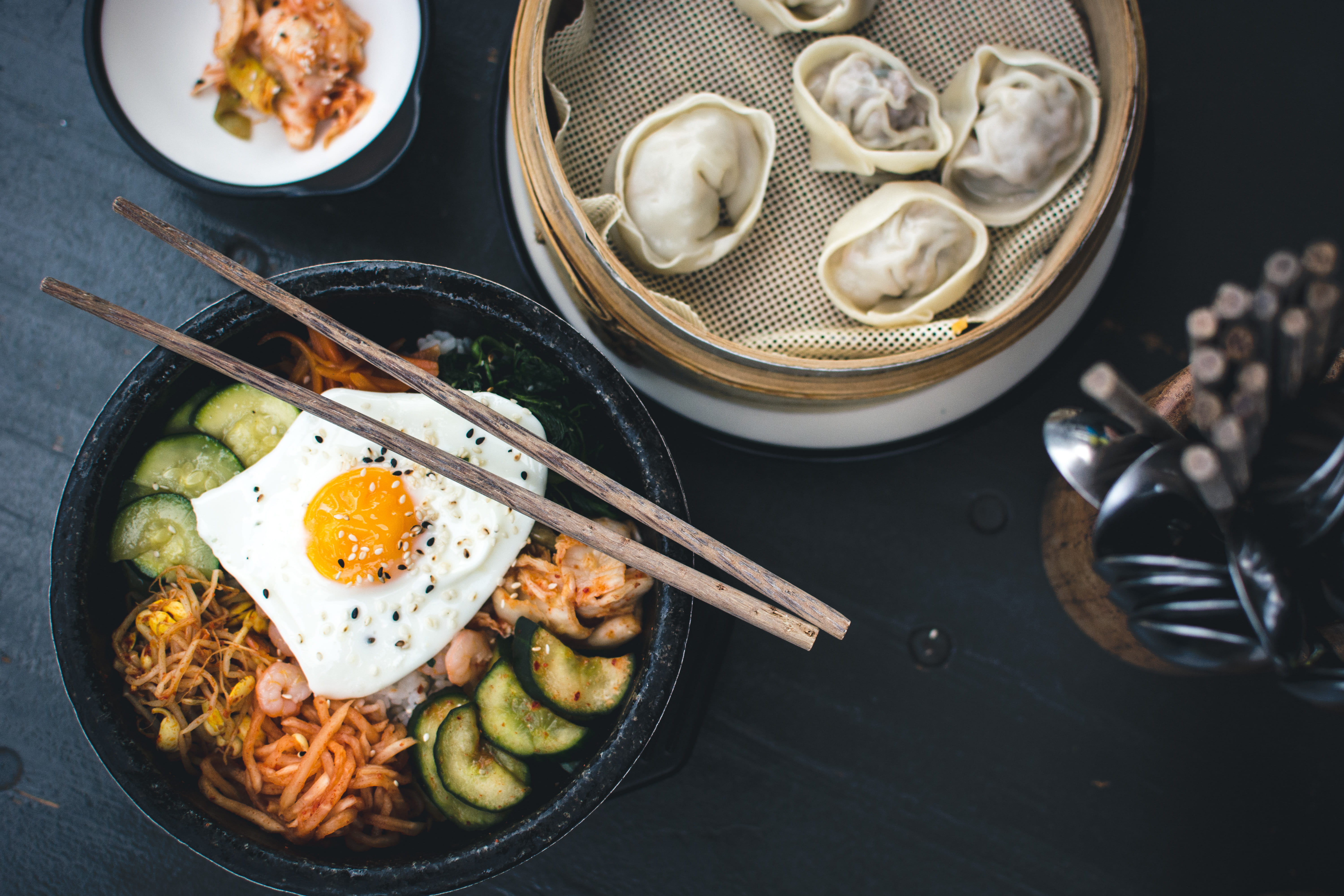 Korean Bibimbap in YamYam Berlin close up eating out eggs 2k 4k 5k