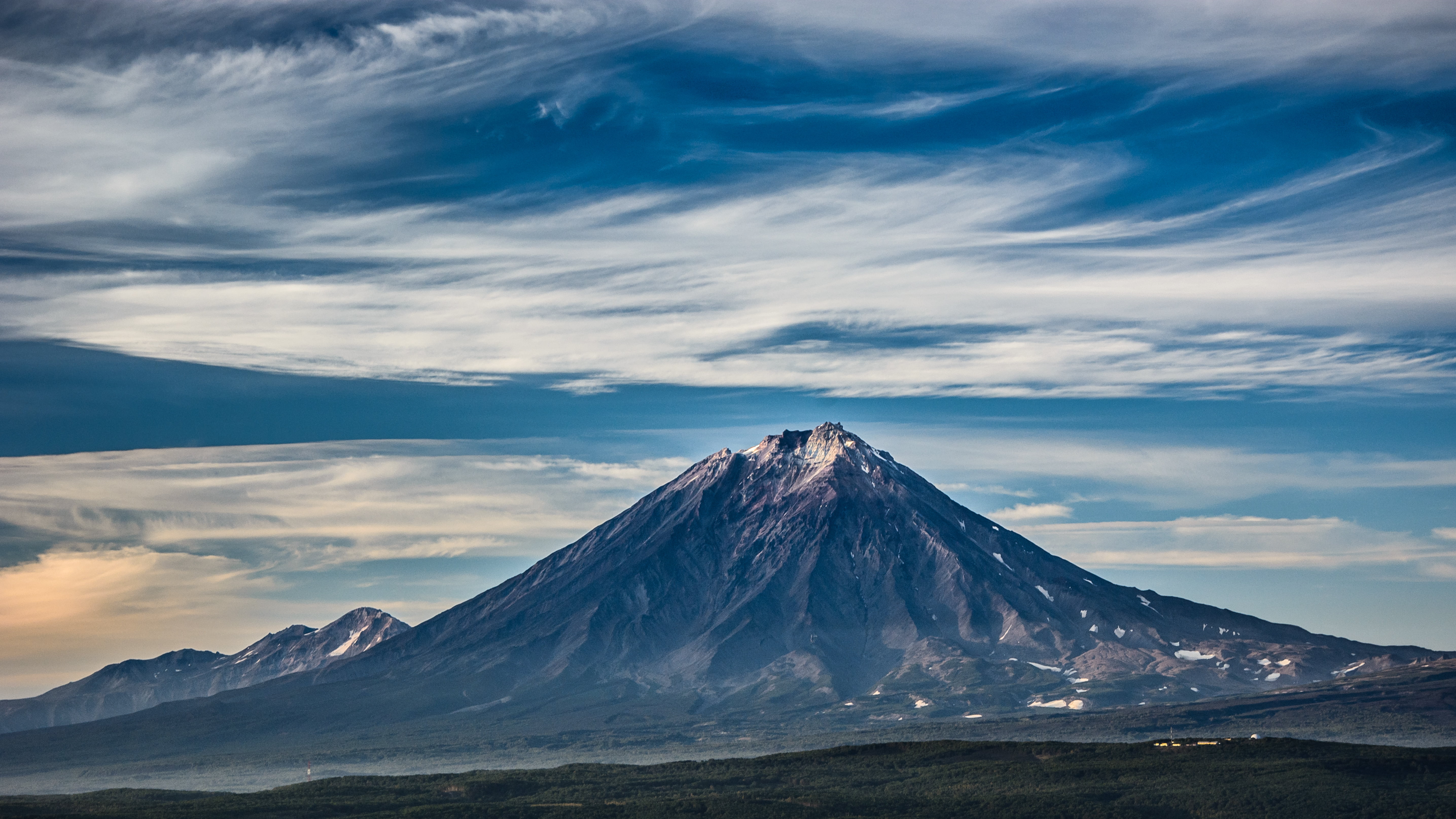 landscape photo of mountain under white clouds blue sky koryaksky kamchatka 2k 4k 5k