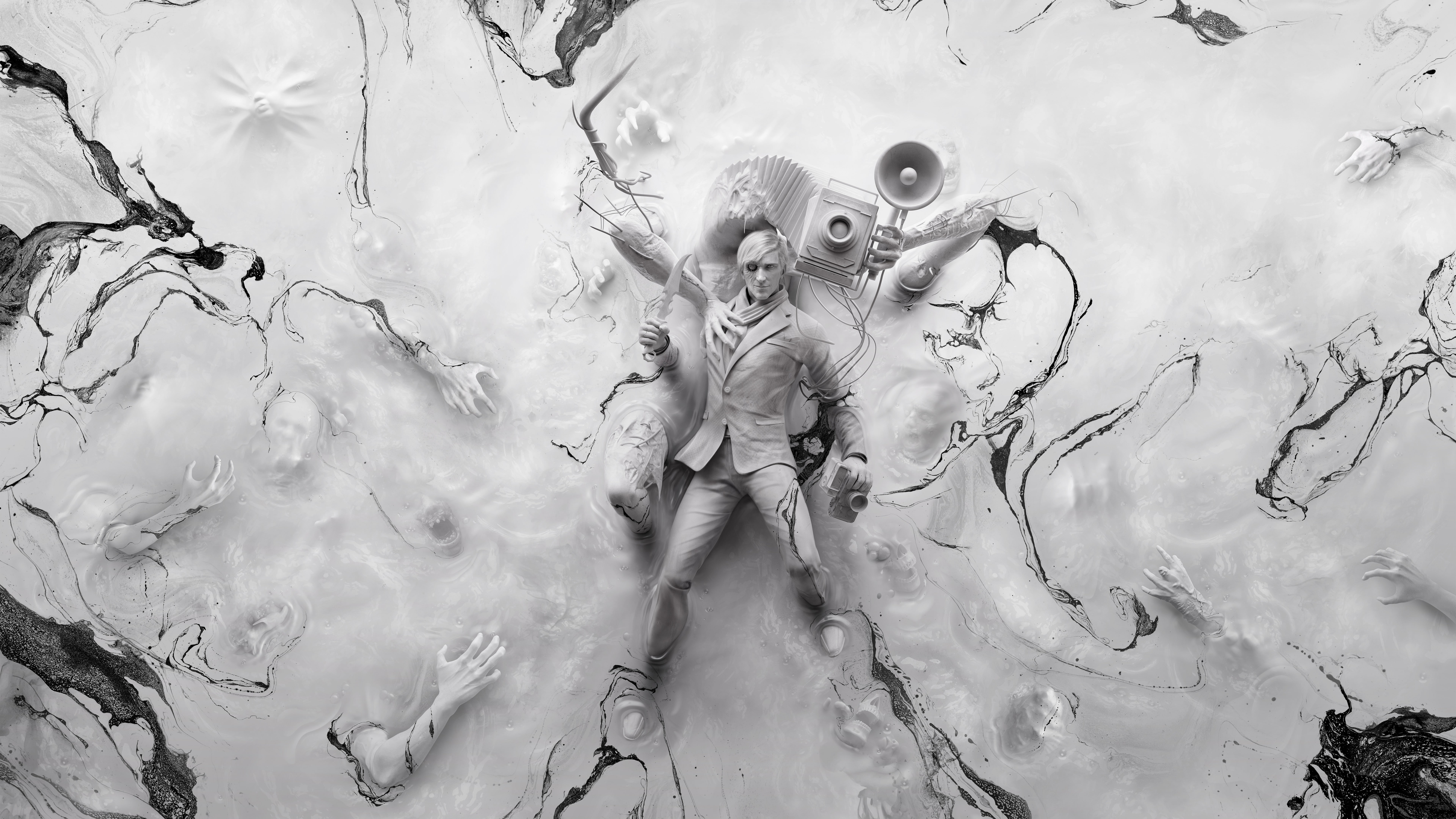 man on white slime graphic wallpaper The Evil Within 2 poster 2k 4k 5k 8k