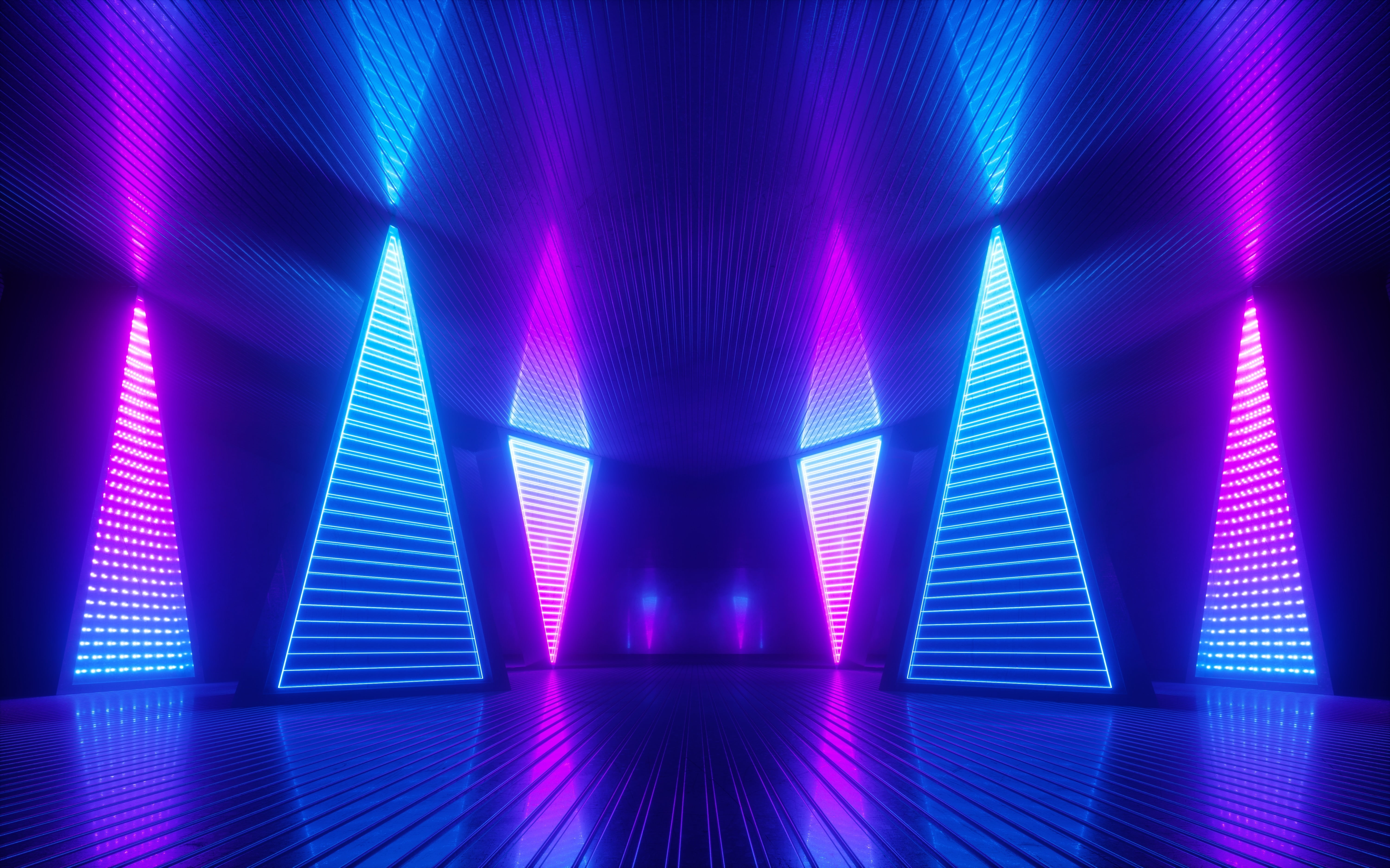 neon glowing lights colorful triangle abstract Abstract 2k 4k 5k