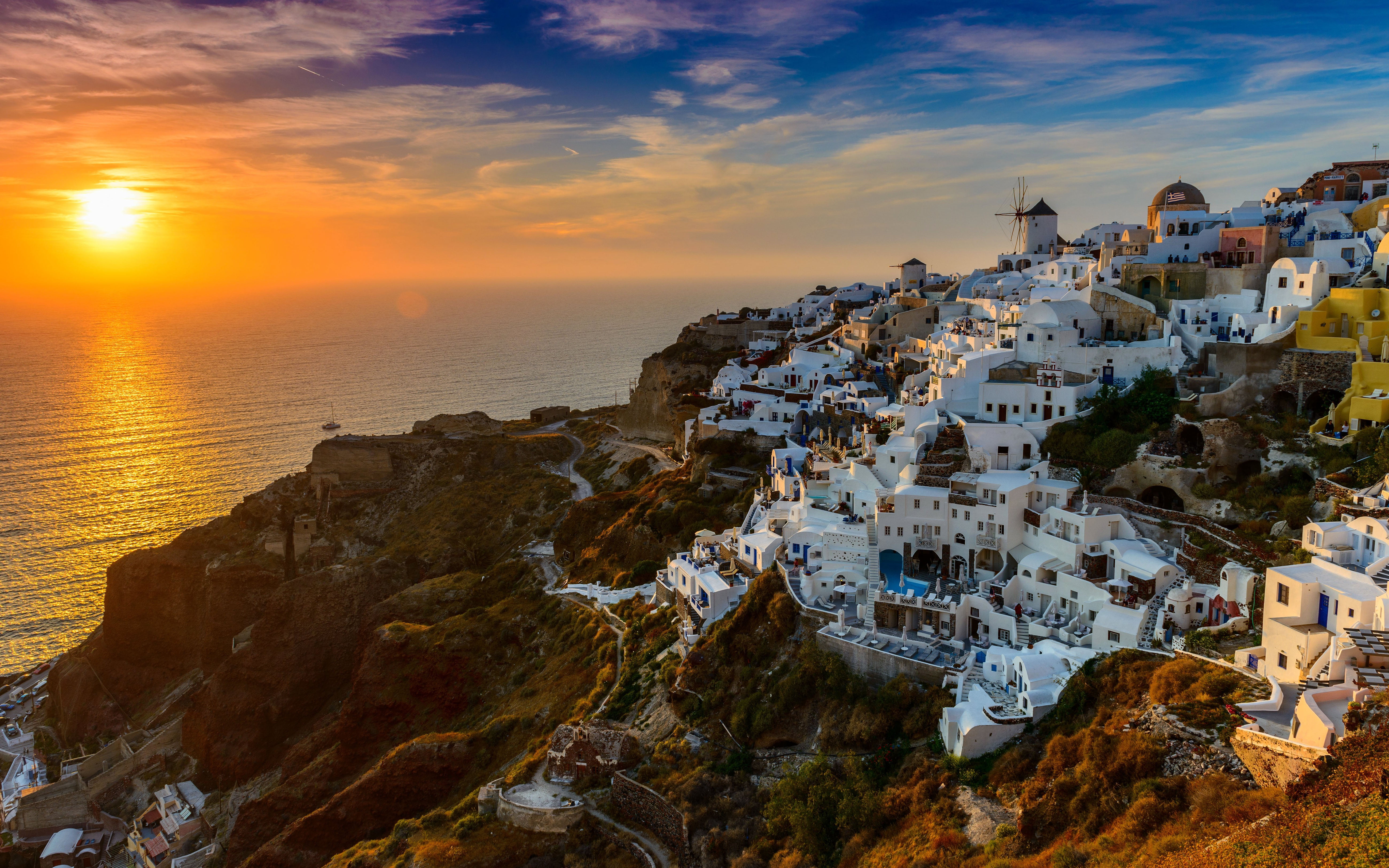 Santorini Island In Greece Aegean Sea Sunset Desktop Wallpaper Hd For Mobile Phones And Laptops 2k 4k 5k