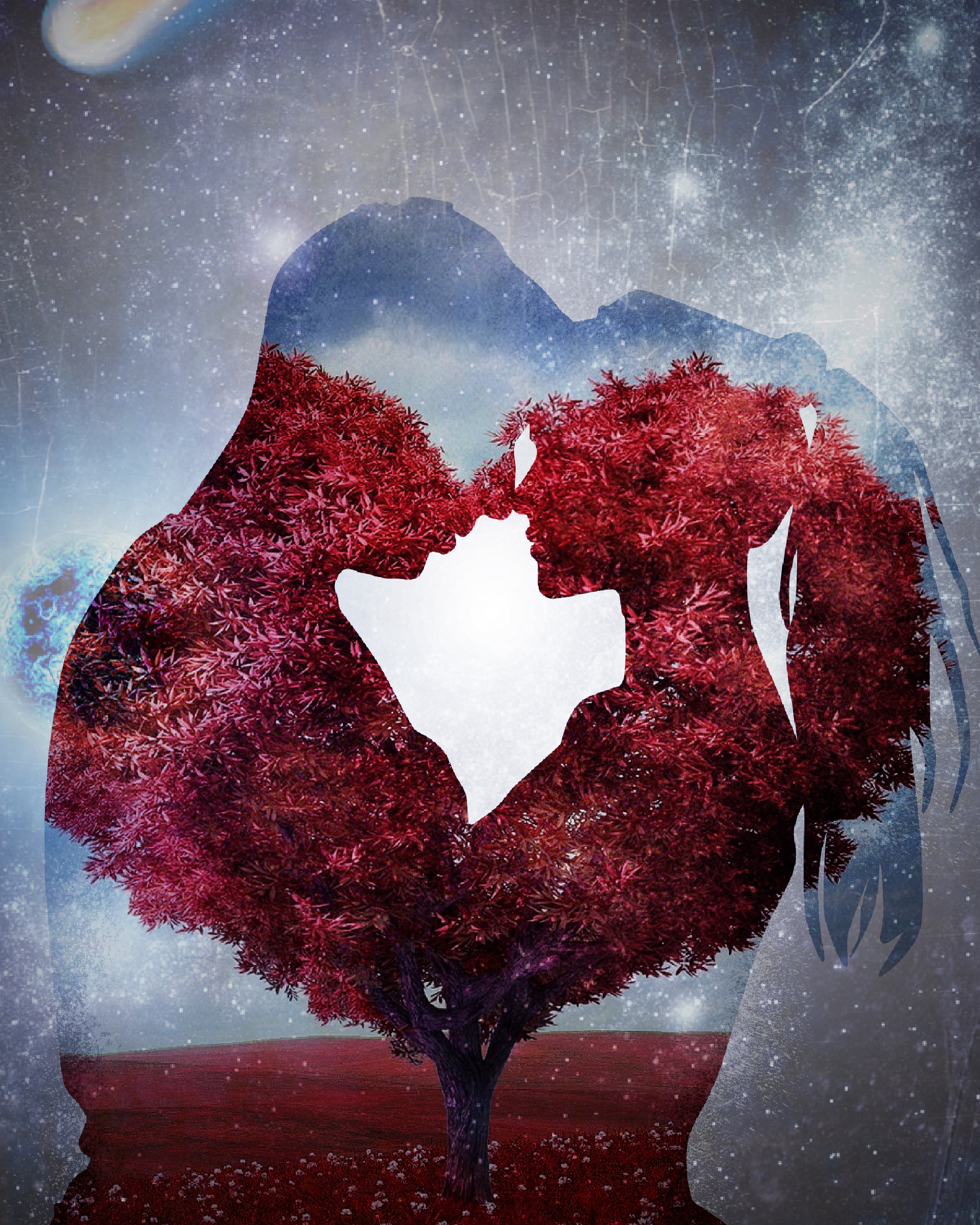 silhouette of man and woman illustration love passion romantic 2k