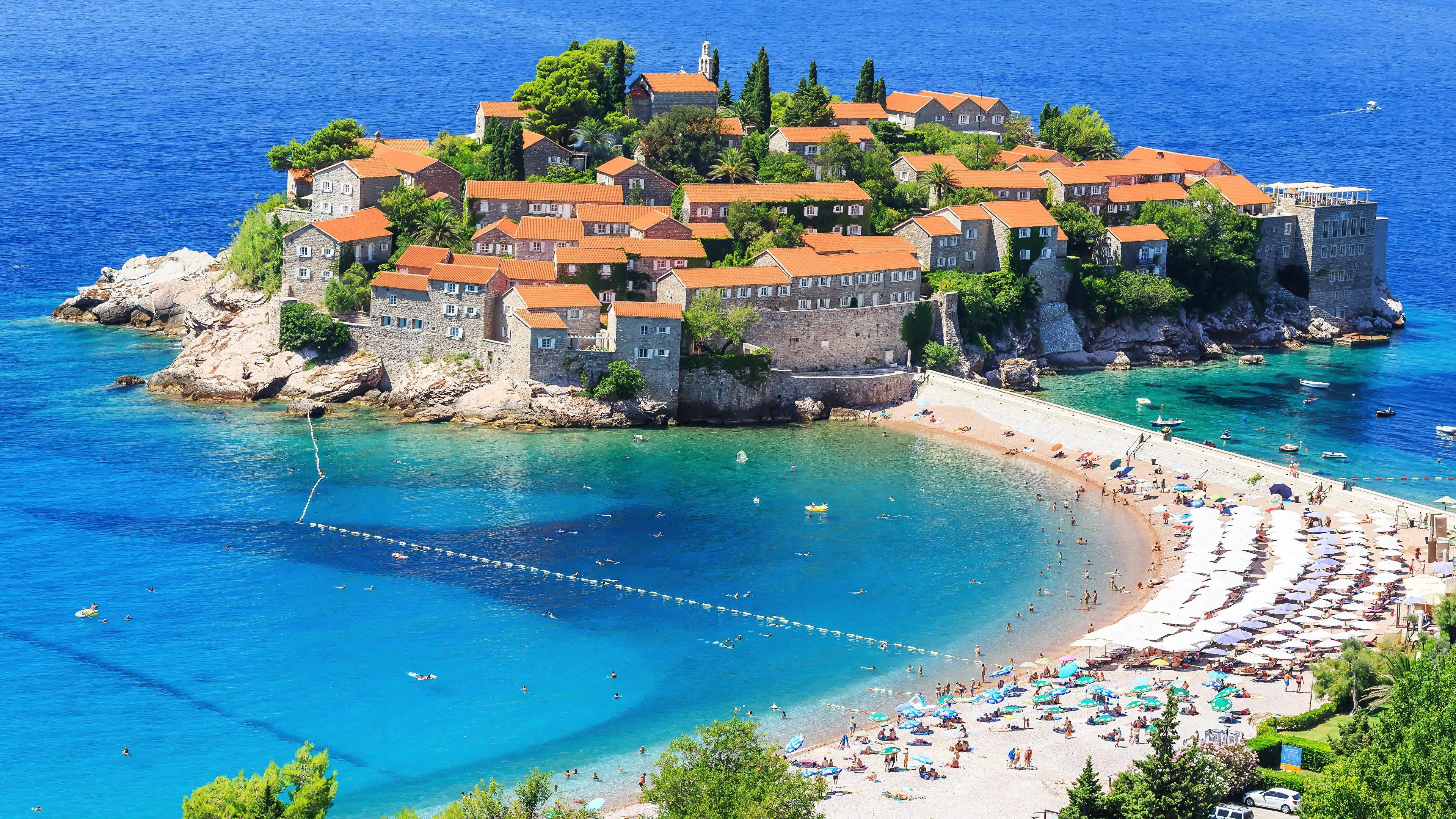 travel houses ship island sveti stefan beach montenegro 2k 4k