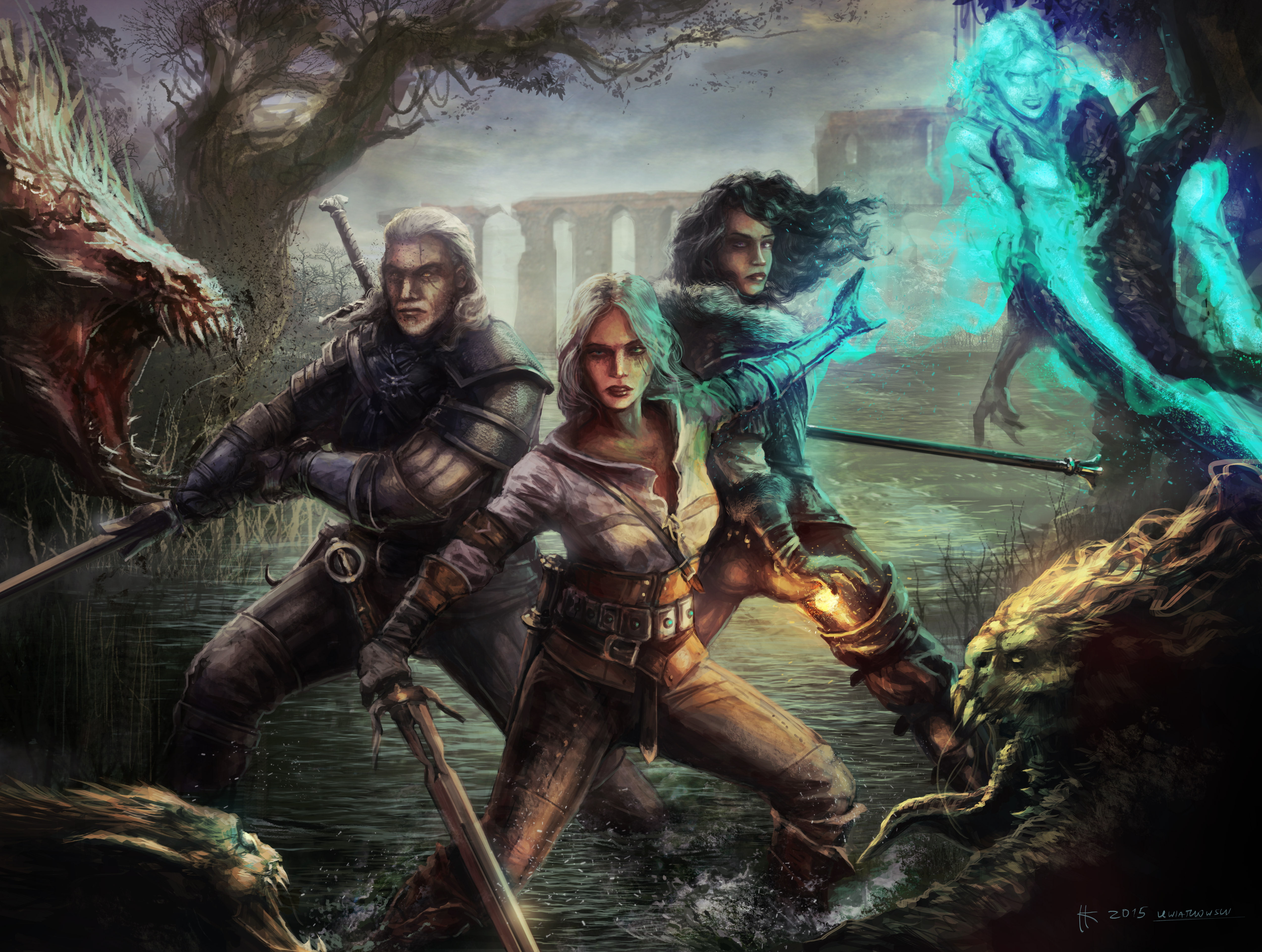 Witcher 3 Wild Hunt Geralt Yen And Ciri water men sea group of people 2k 4k 5k