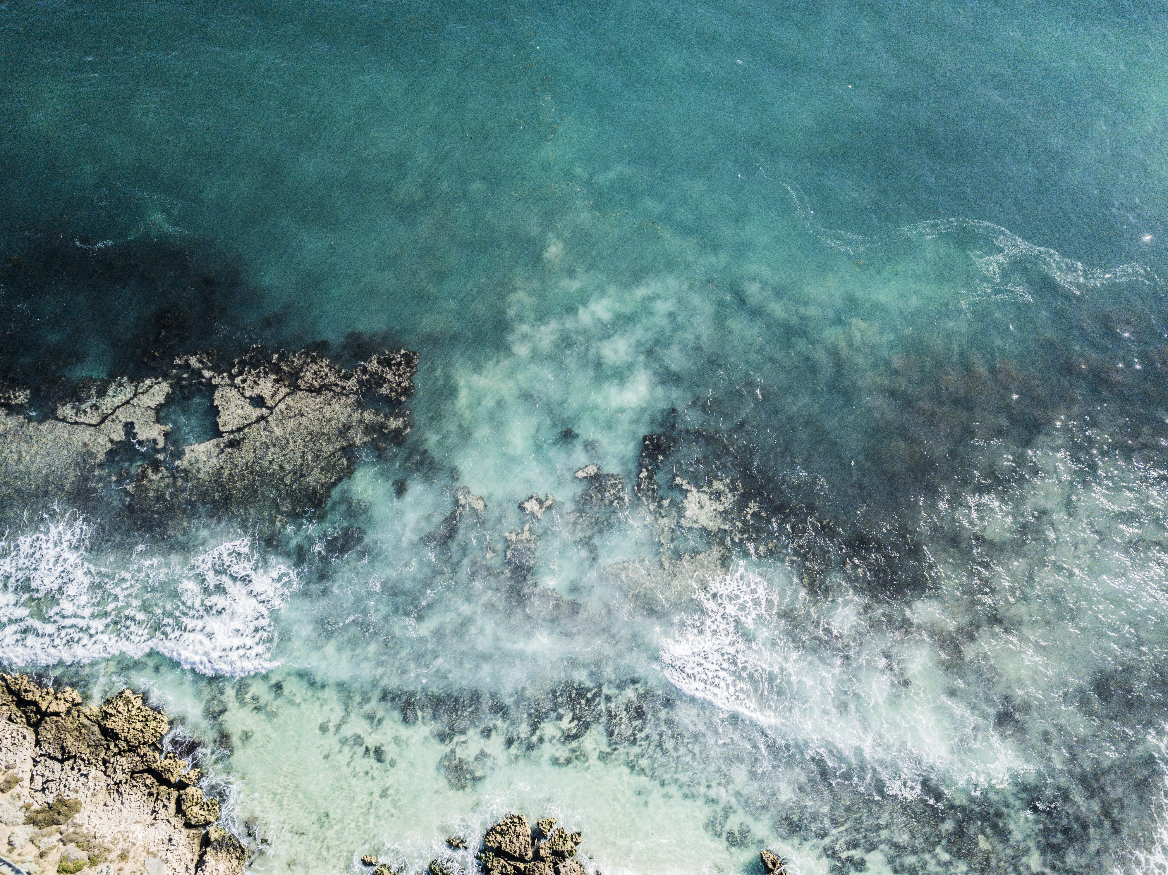 aerial view photography of ocean during daytime wave sea aqua 2k 4k